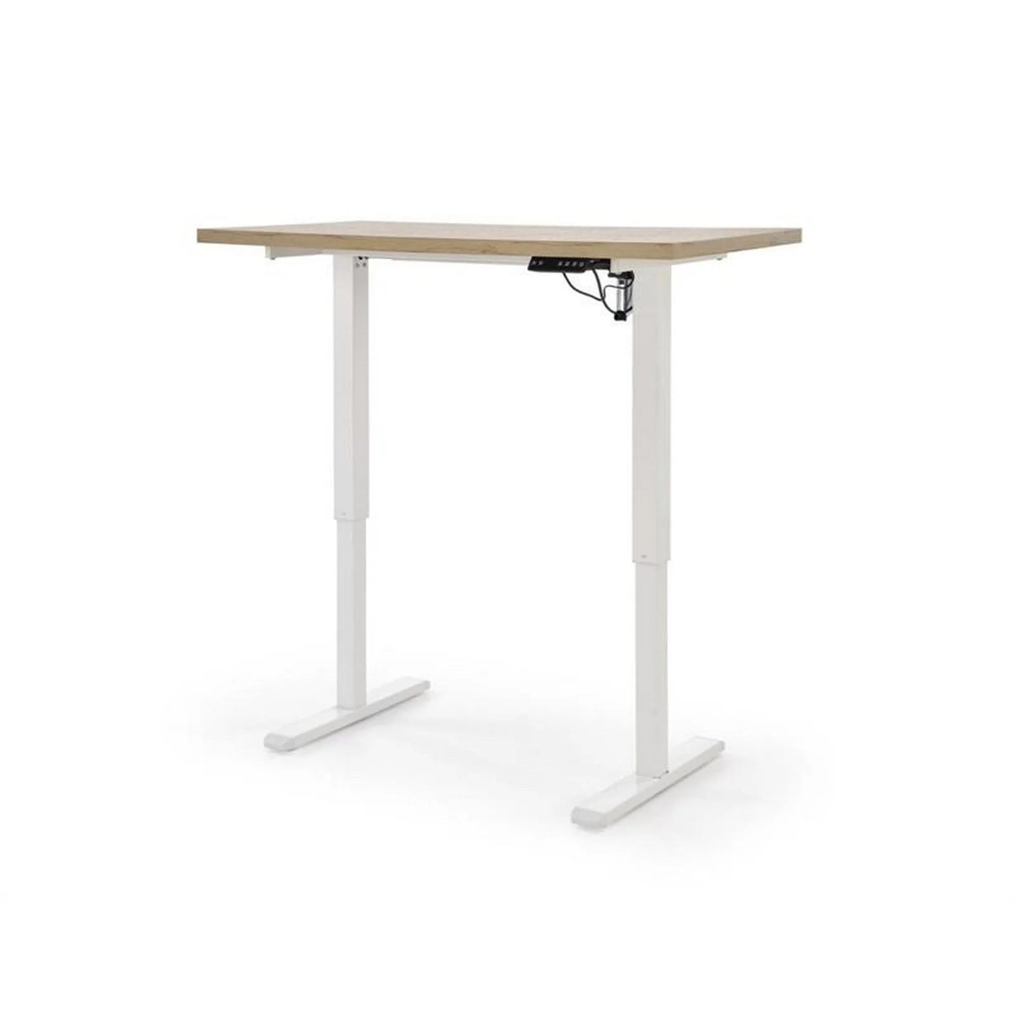 Masa birou B54, stejar artisan/alb, PAL laminat/otel, 120x60x75-120 cm