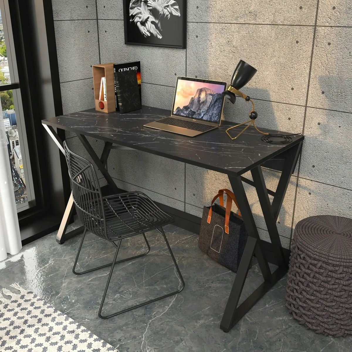 Masa birou GYZA, negru, PAL melaminat, 120x60x75 cm