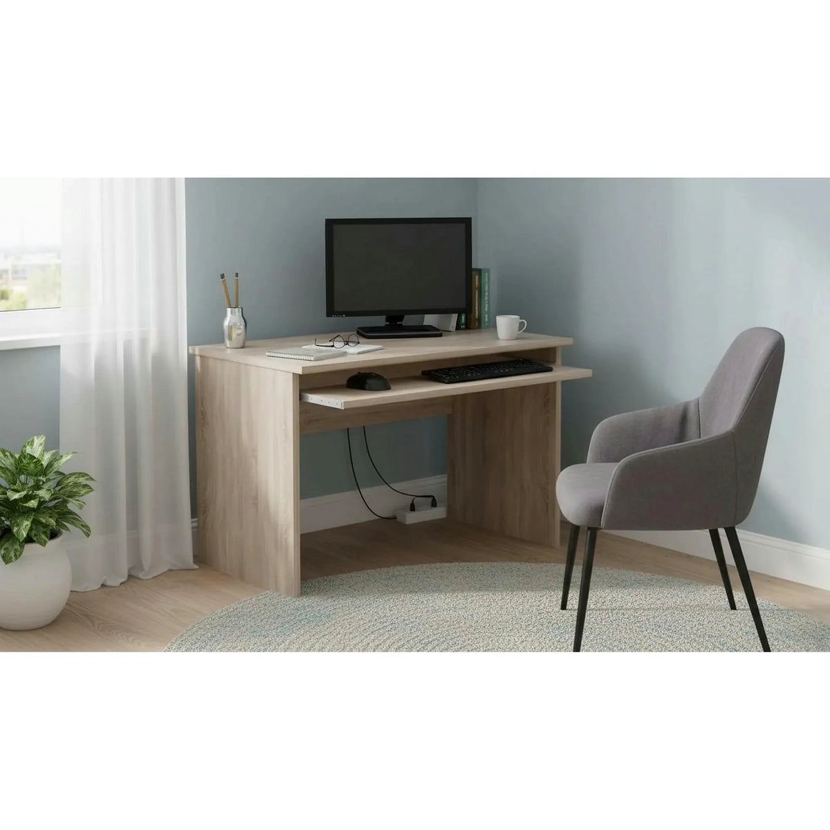 Masa birou JOHAN NEW 02, stejar sonoma, DTD laminat, 100x68x74 cm
