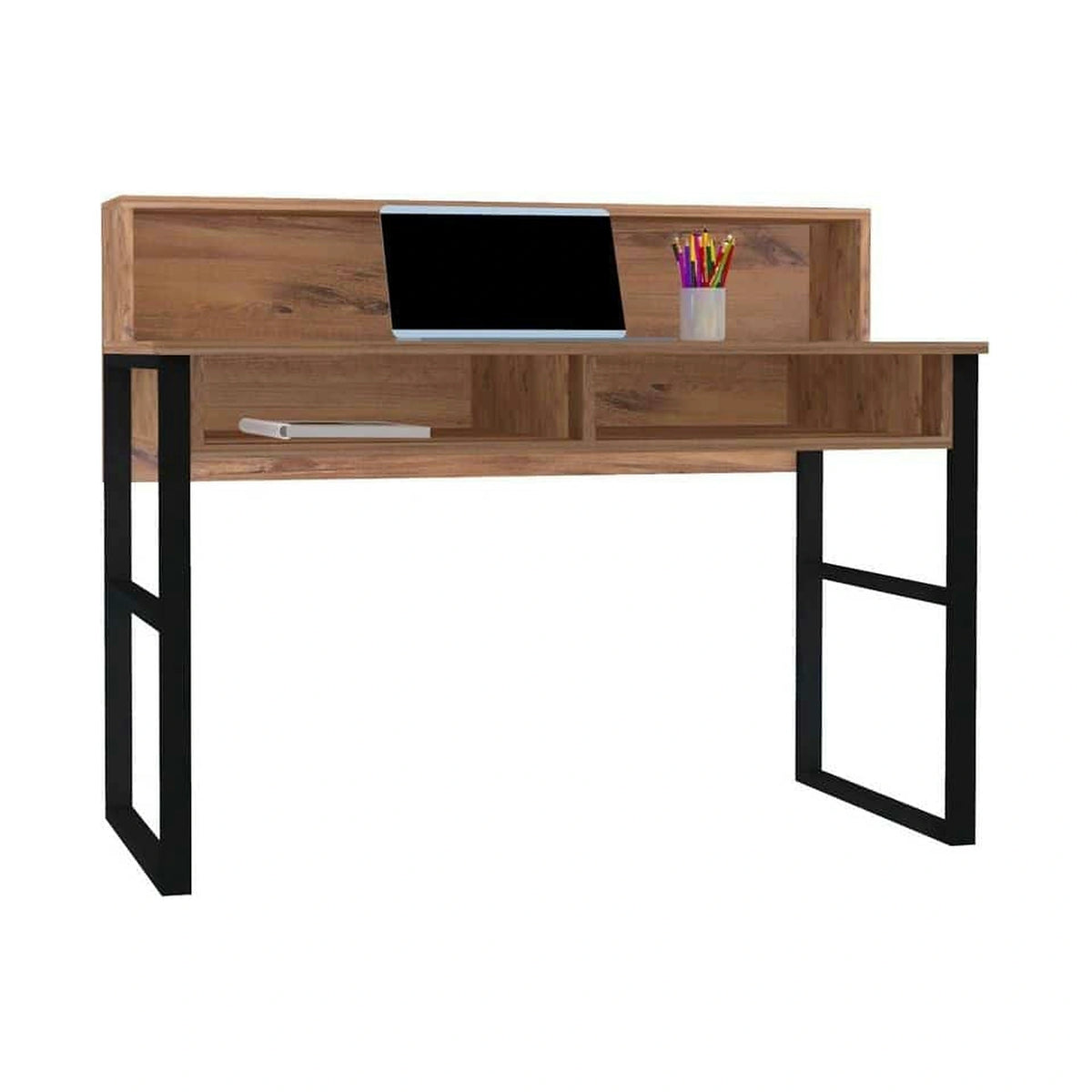 Masa birou KEMO, nuc/negru, PAL melaminat, 120x55x96 cm