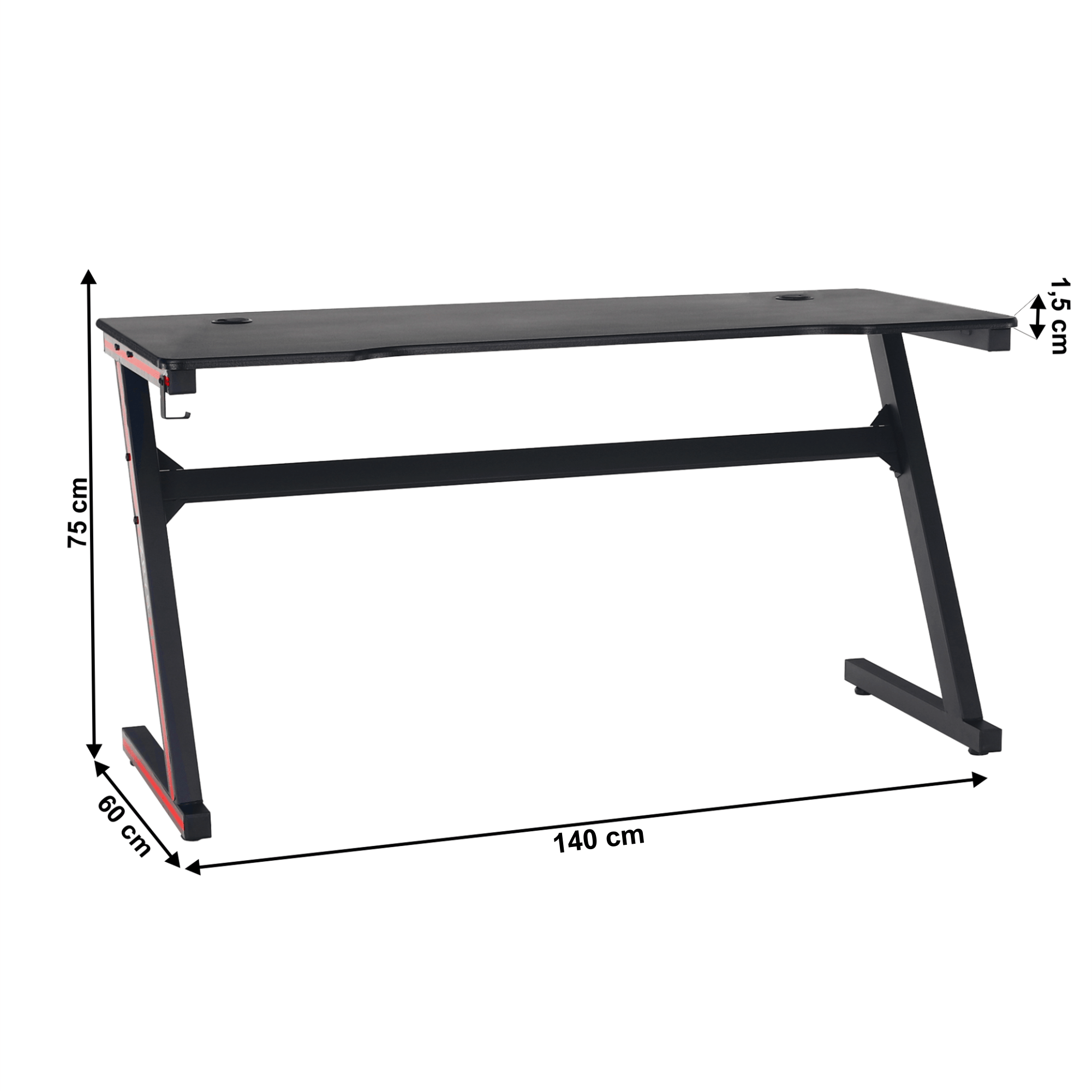Masa birou MACKENZIE, negru/rosu, 140x60x75 cm
