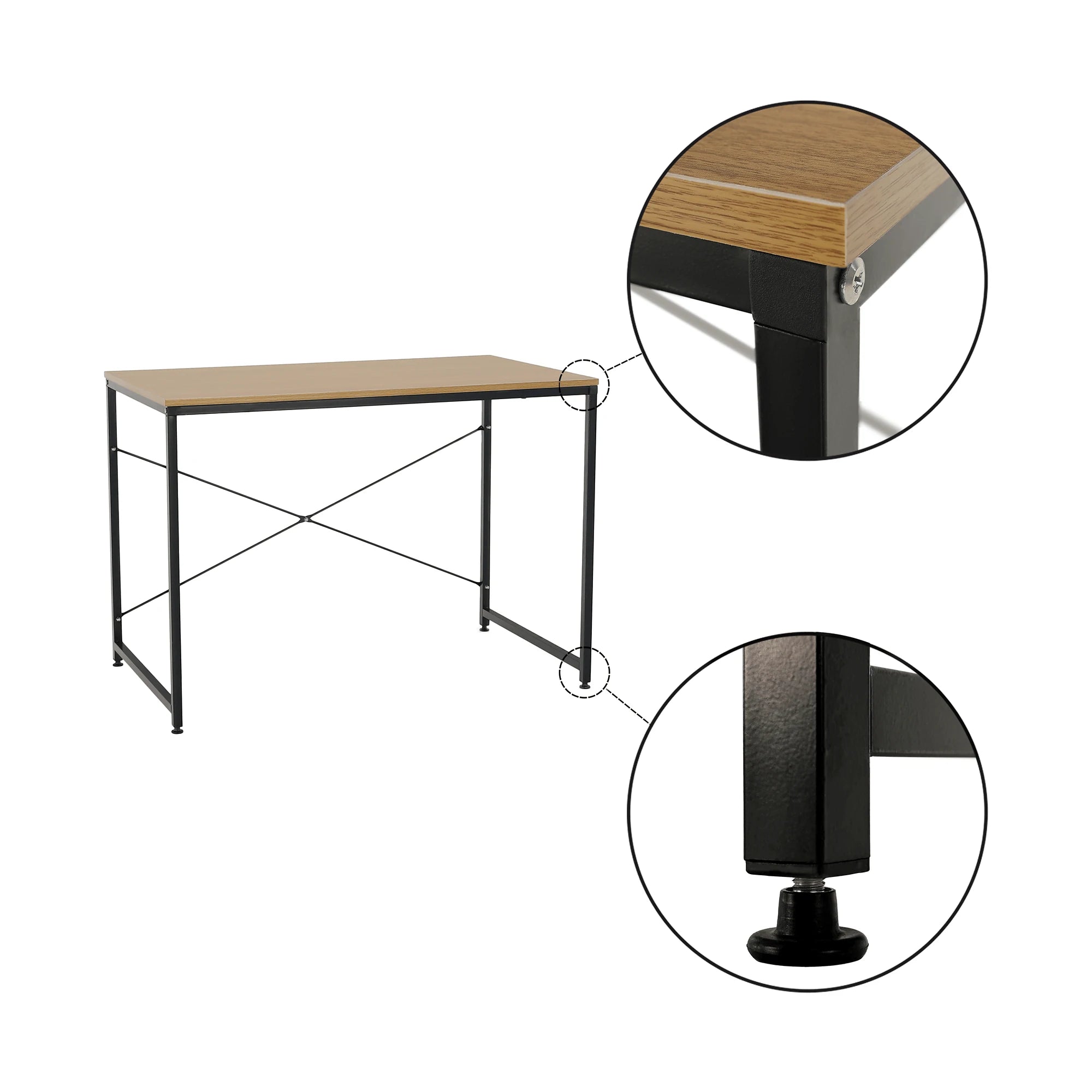 Masa birou MELLORA, stejar/negru, DTD laminat/metal, 100x60x72 cm