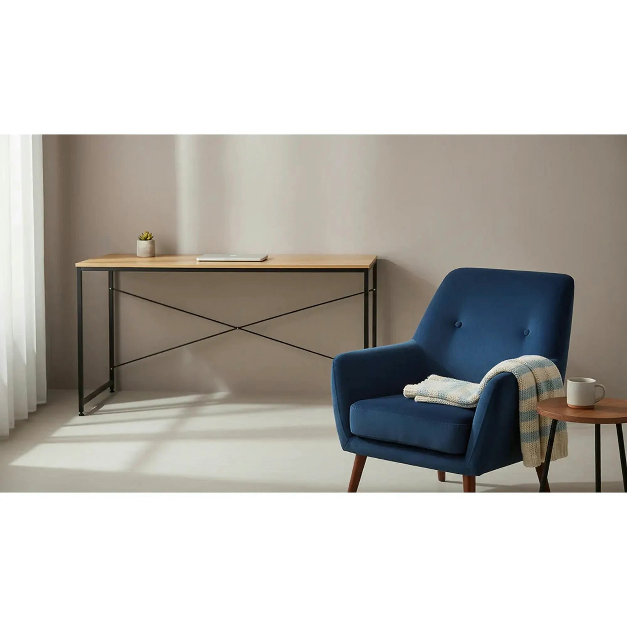 Masa birou MELLORA, stejar/negru, DTD laminat/metal, 150x60x72 cm