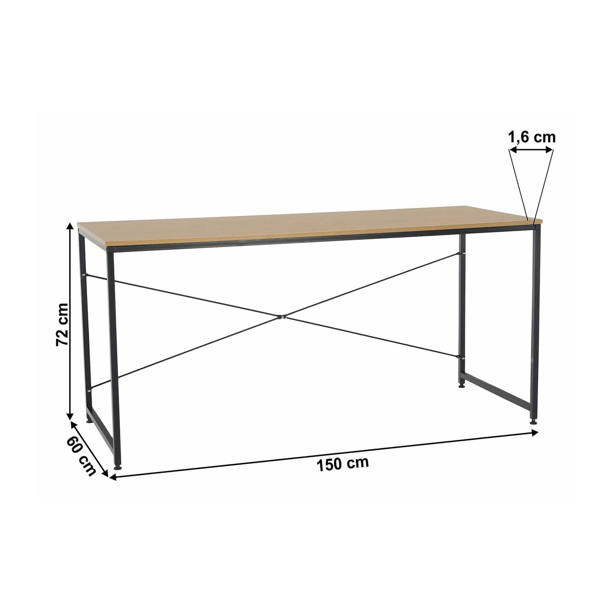 Masa birou MELLORA, stejar/negru, DTD laminat/metal, 150x60x72 cm