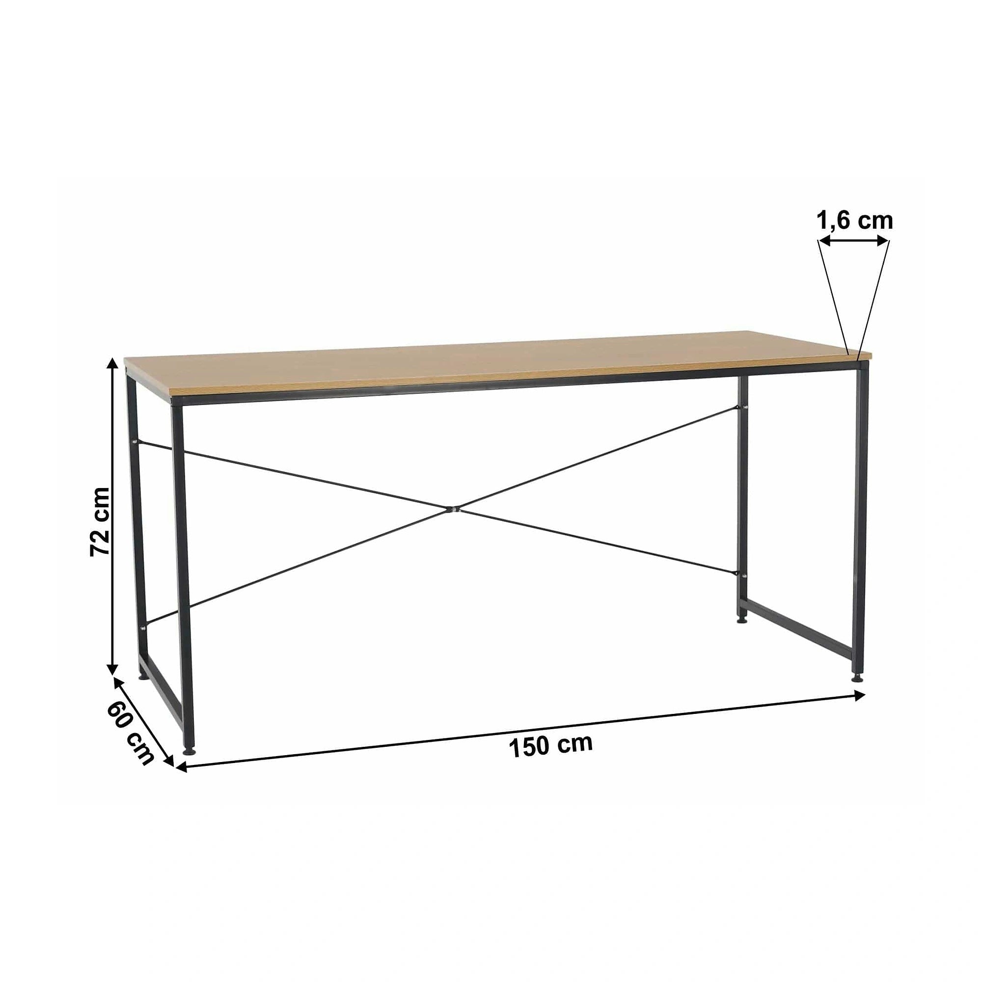 Masa birou MELLORA, stejar/negru, DTD laminat/metal, 150x60x72 cm