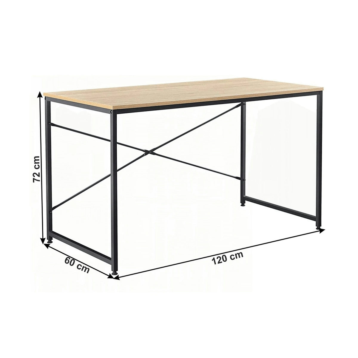 Masa birou MELLORA, stejar/negru, PAL laminat/metal, 120x60x72 cm