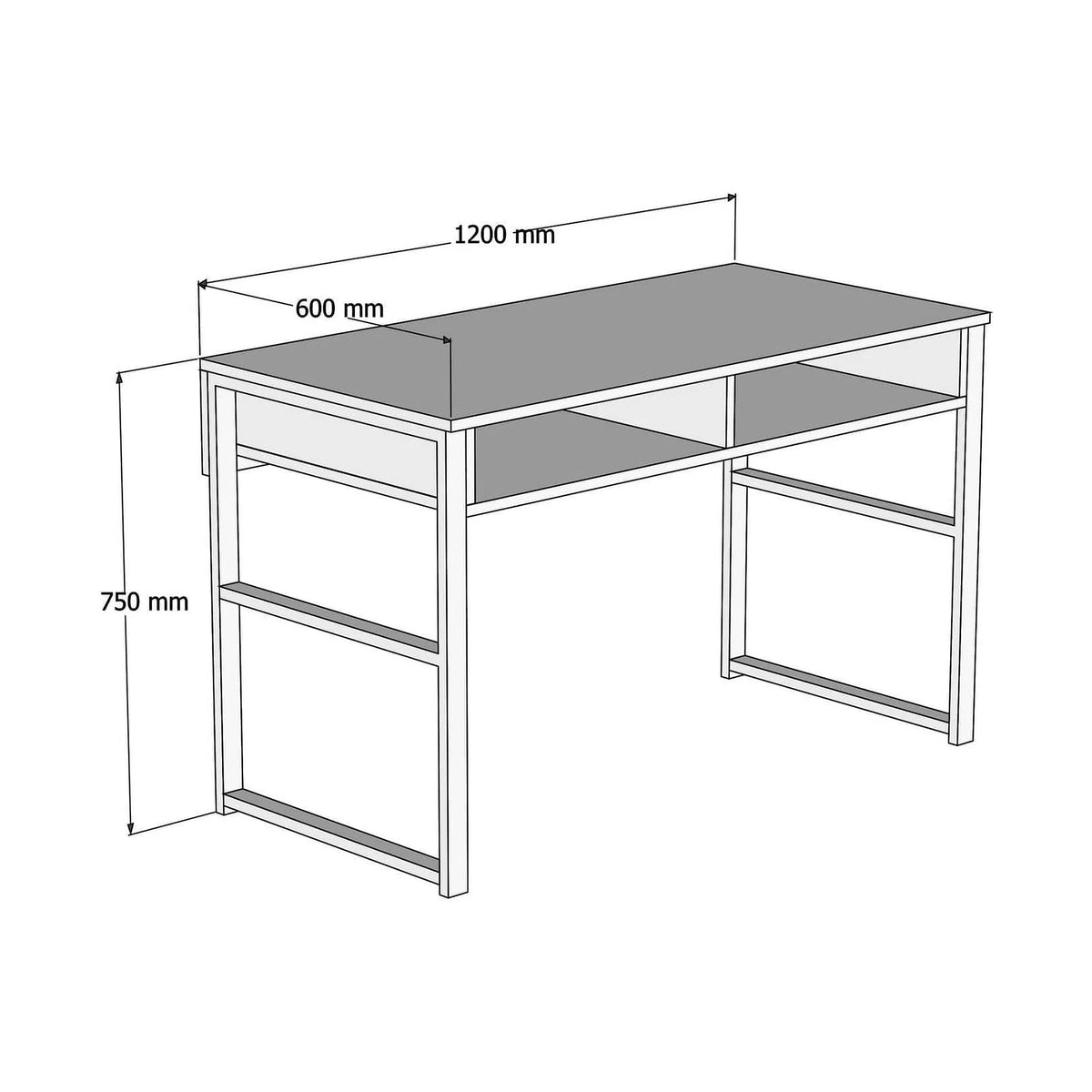 Masa birou MISTO, alb/negru, PAL melaminat/metal, 120x60x75 cm