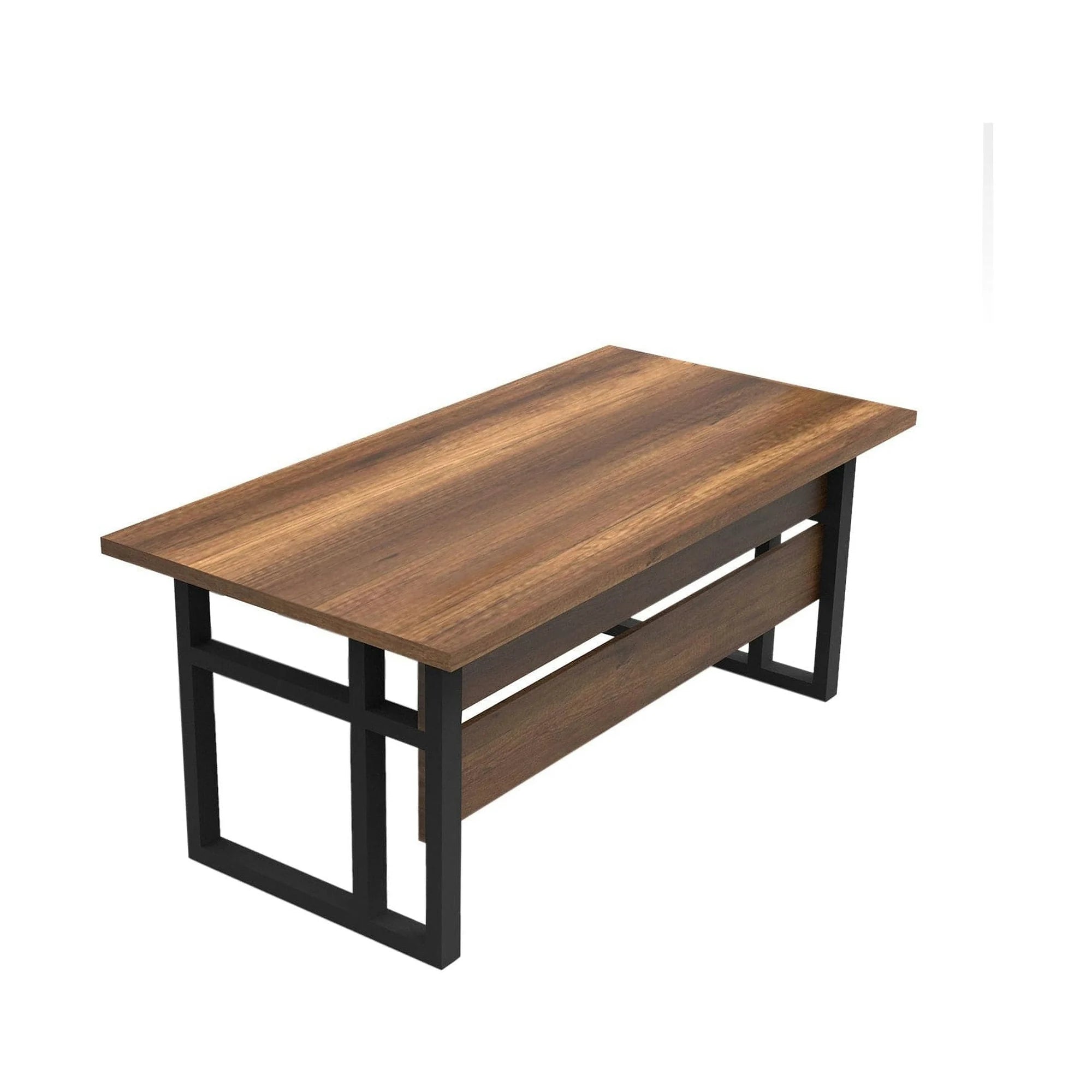 Masa birou MN01-BA, nuc inchis/negru, PAL melaminat/metal, 180x90x73 cm