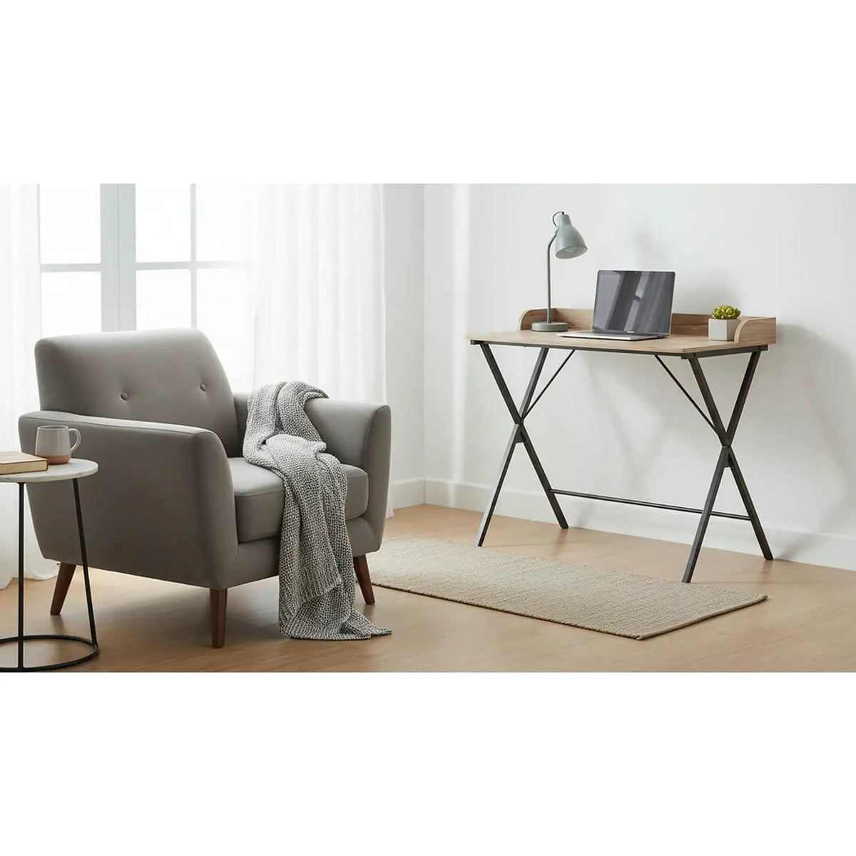 Masa birou OFIS, stejar/negru, DTD laminat/metal, 90x50x79 cm