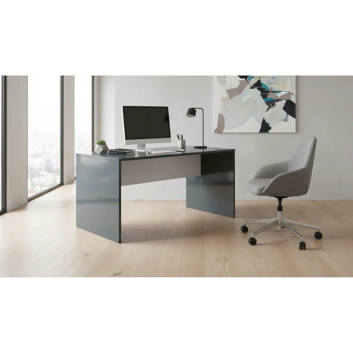 Masa birou RIOMA NEW TYP 11, gri grafit, DTD laminat, 140x80x76 cm