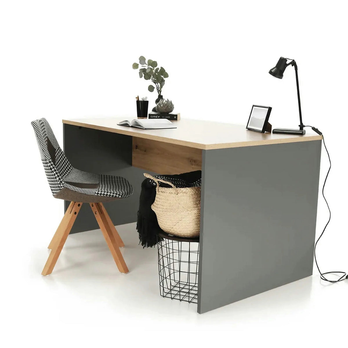 Masa birou RIOMA NEW TYP 11, stejar artisan/gri grafit, DTD laminat, 140x80x76 cm