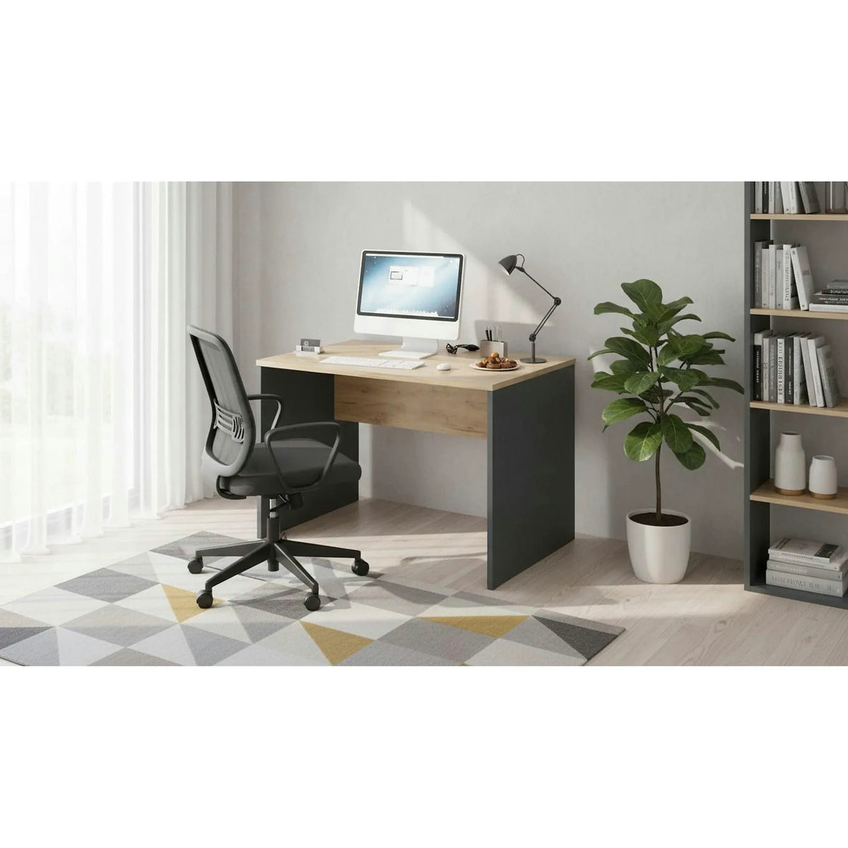 Masa birou RIOMA NEW TYP 12, gri grafit/stejar artisan, DTD laminat, 100x80x76 cm