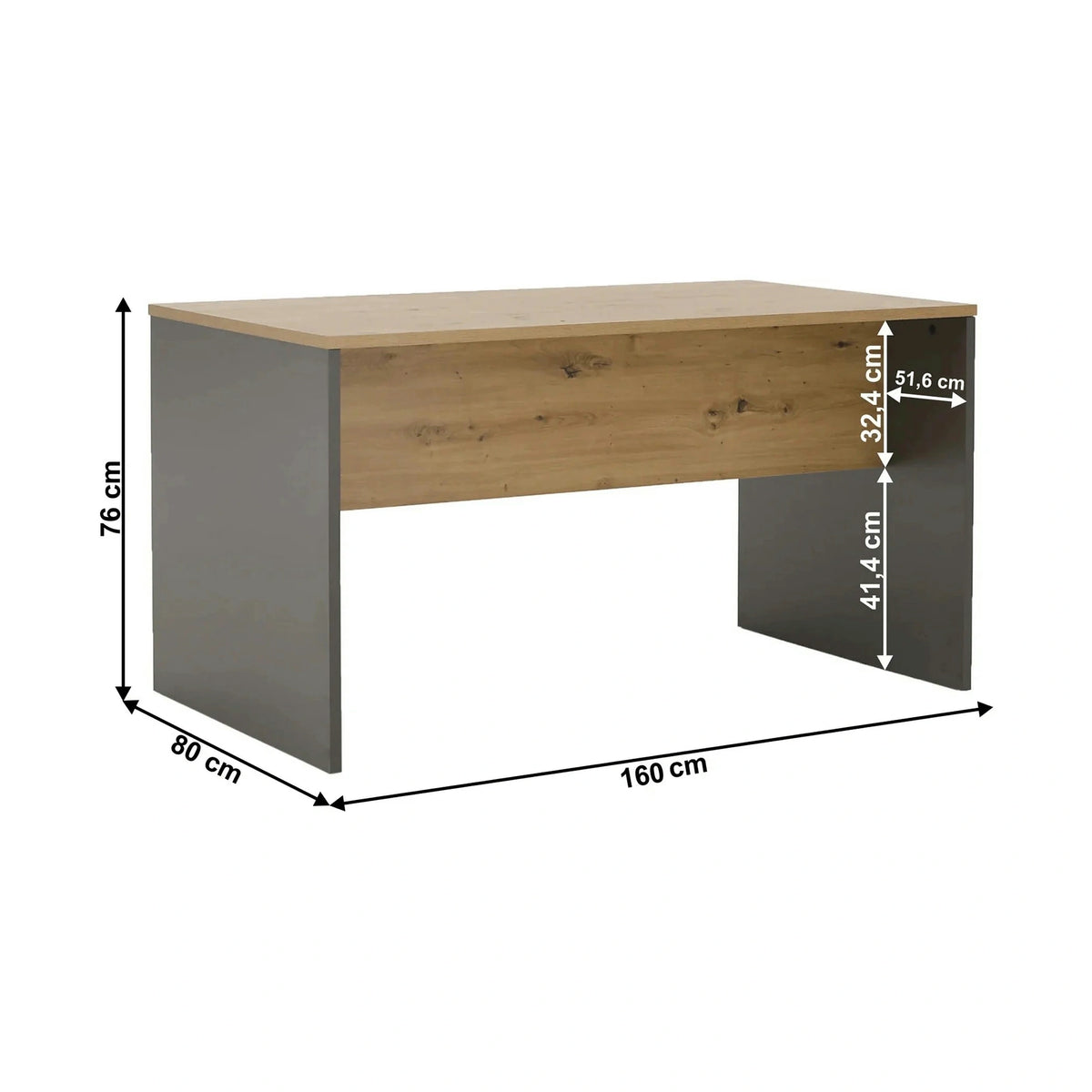 Masa birou RIOMA NEW TYP 16, gri grafit/stejar artisan, DTD laminat, 160x80x76 cm