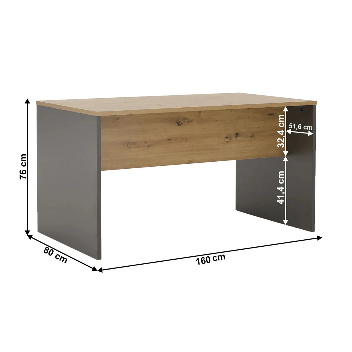 Masa birou RIOMA NEW TYP 16, gri grafit/stejar artisan, DTD laminat, 160x80x76 cm