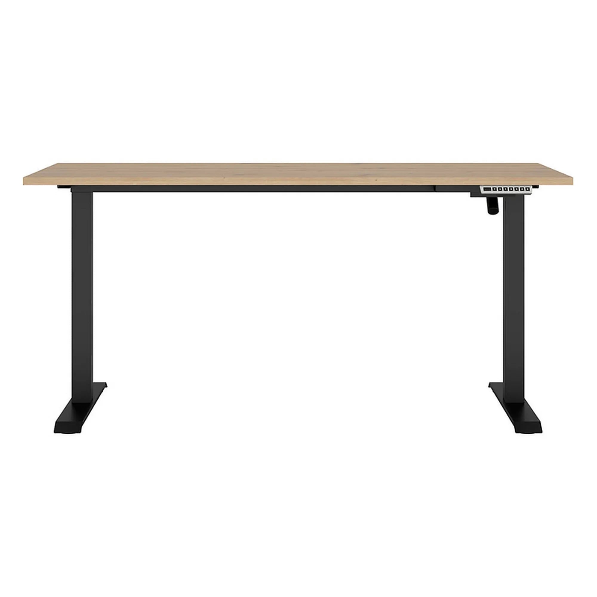 Masa birou SPACE OFFICE, stejar artisan/negru, PAL laminat/metal, cu inaltime reglabila, 160x68x72-120 cm