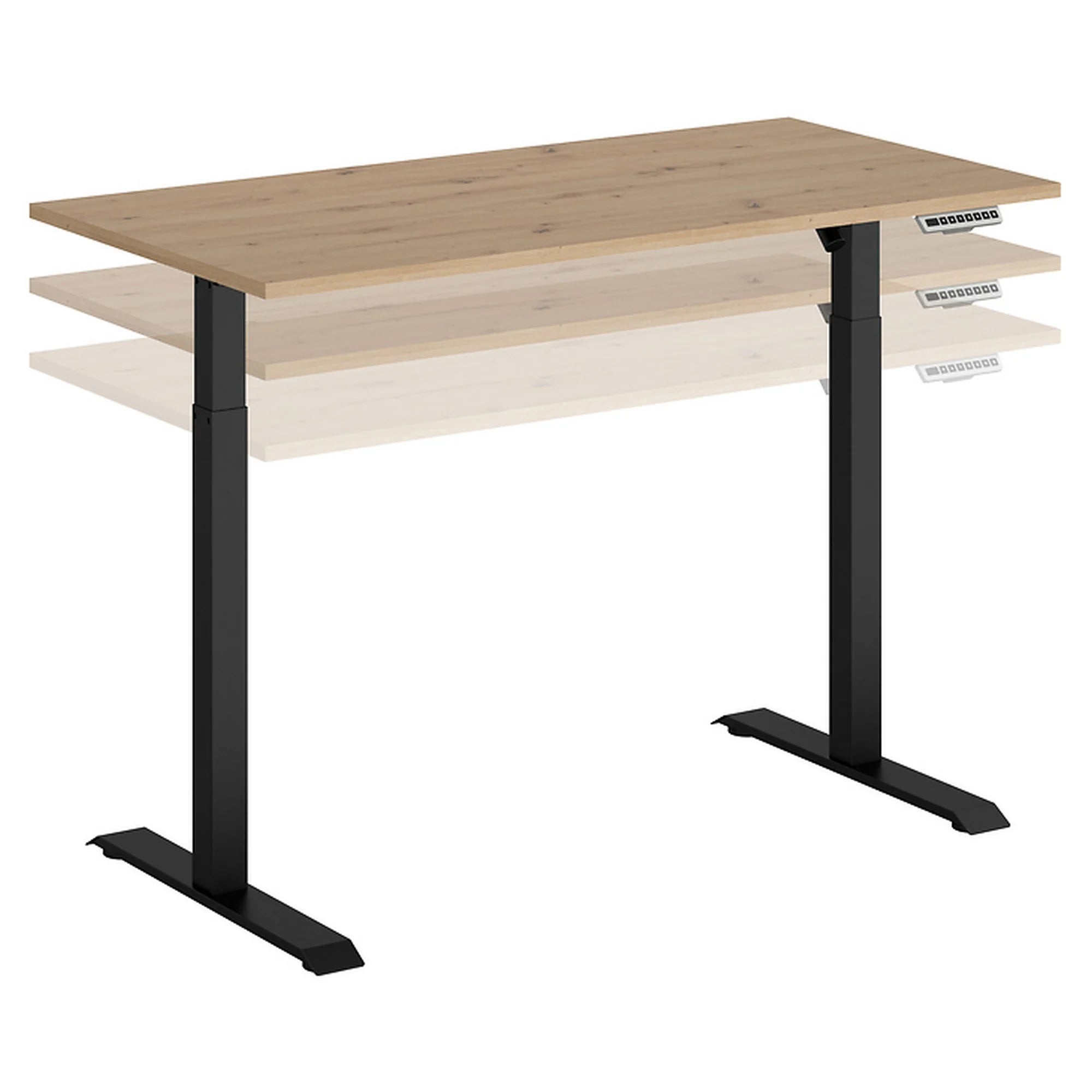 Masa birou SPACE OFFICE, stejar artisan/negru, PAL laminat/metal, cu inaltime reglabila, 160x68x72-120 cm