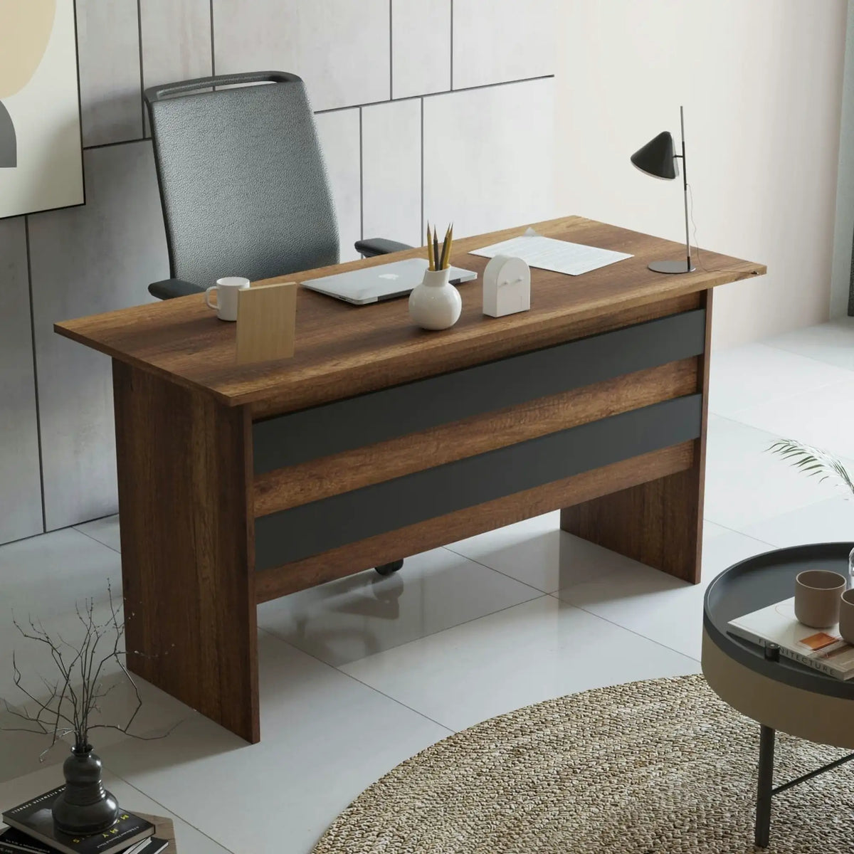 Masa birou VARIO A, nuc/gri, PAL melaminat, 140x60x74 cm