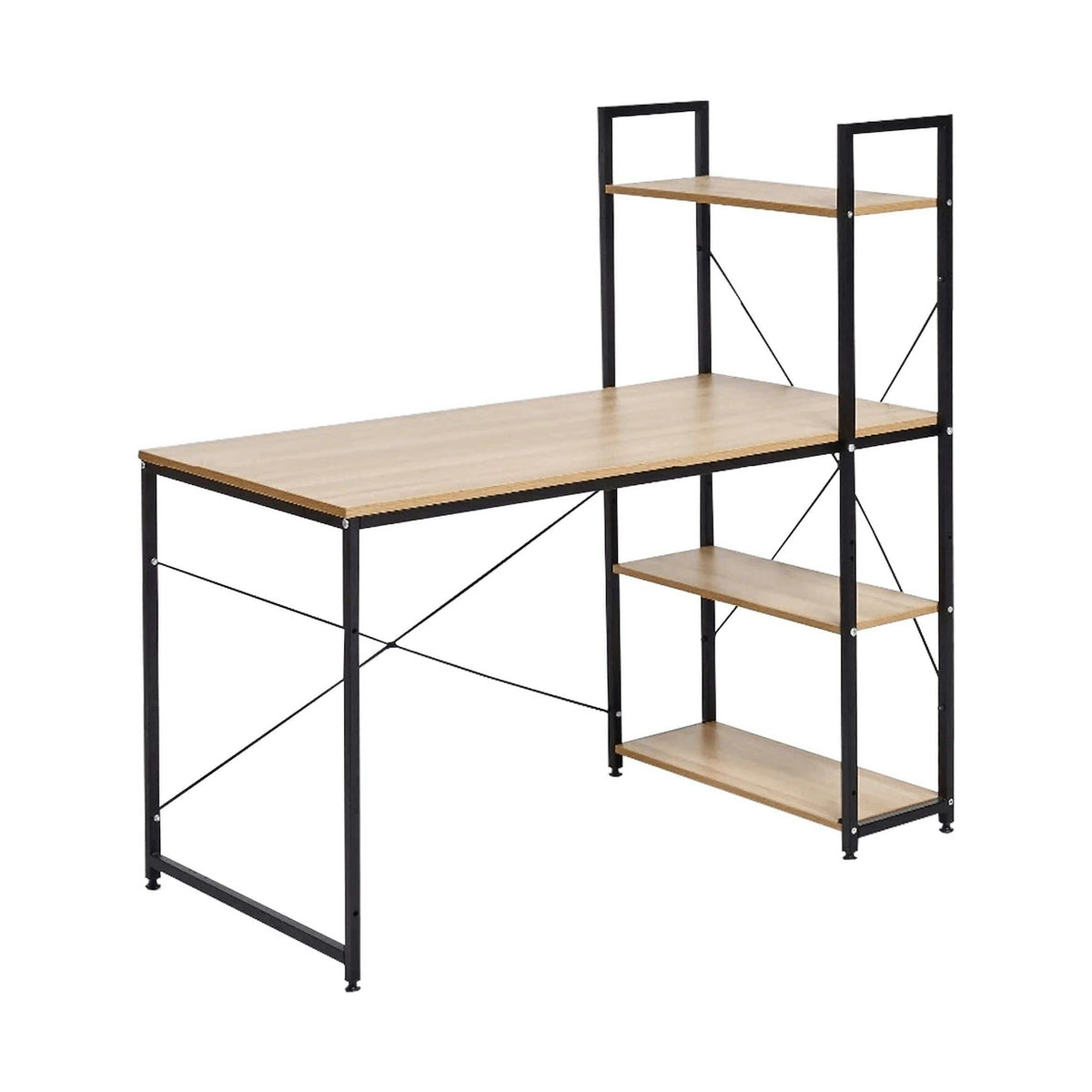 Masa birou VEINA, stejar/negru, PAL melaminat/metal, 120x60x72/122 cm