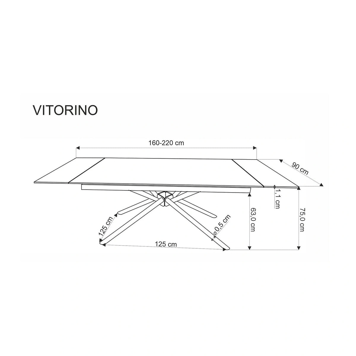 Masa blat ceramica/metal VITORINO, negru, 160/220x90x75 cm
