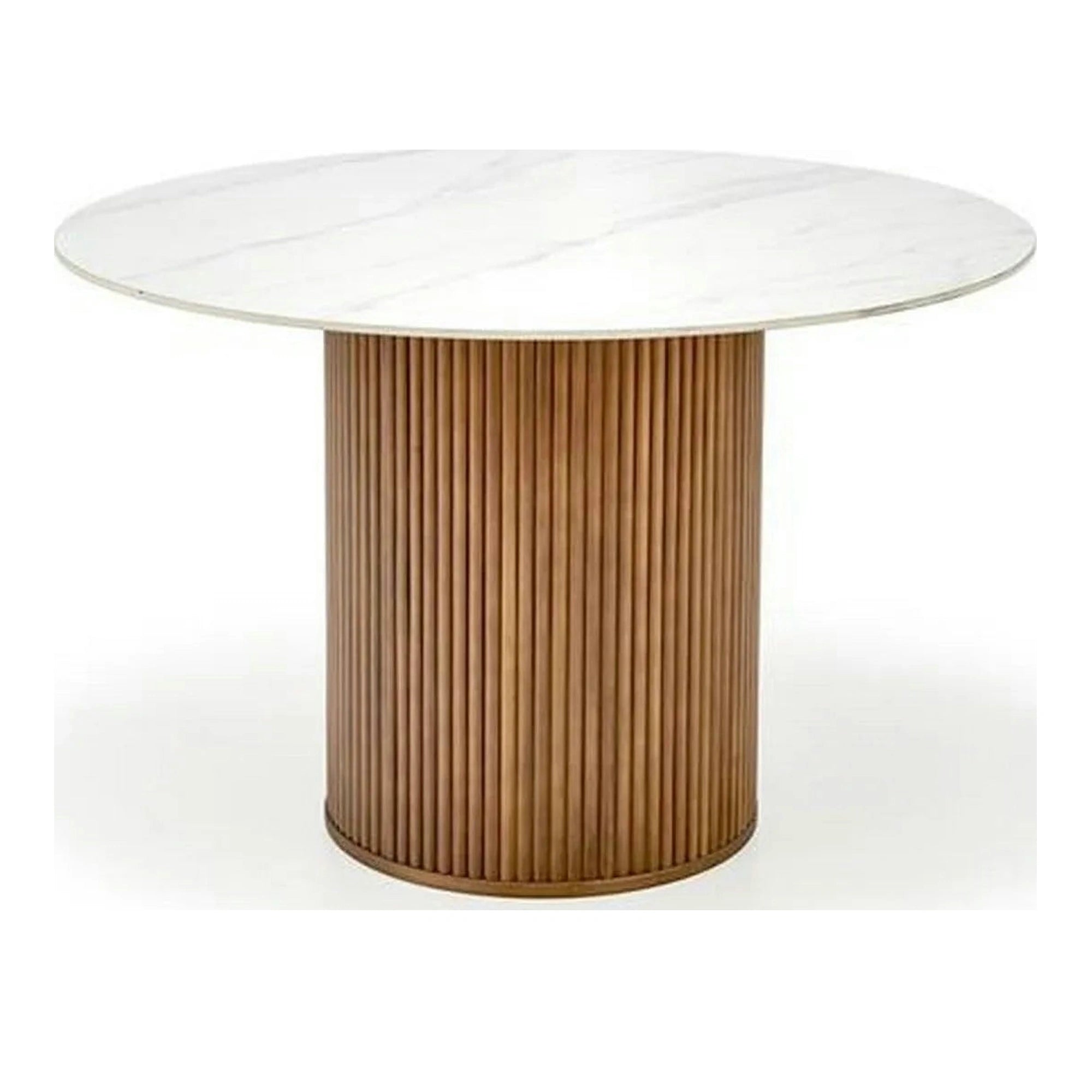 Masa BRUNO, alb cu efect de marmura/nuc, 120x120x76 cm