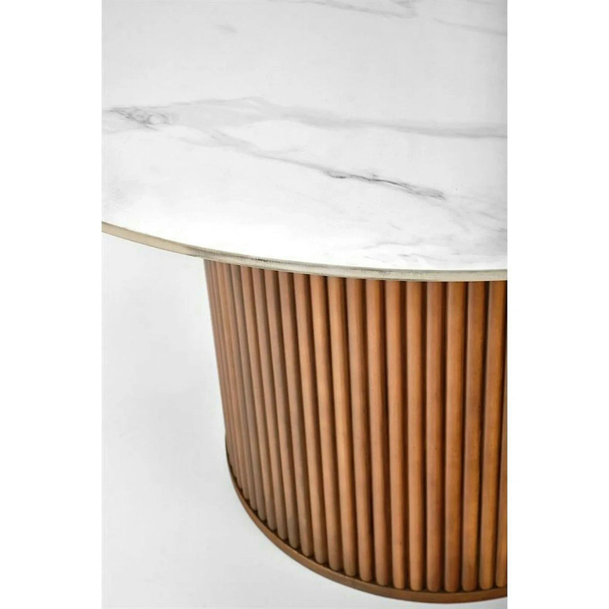 Masa BRUNO, alb cu efect de marmura/nuc, 120x120x76 cm