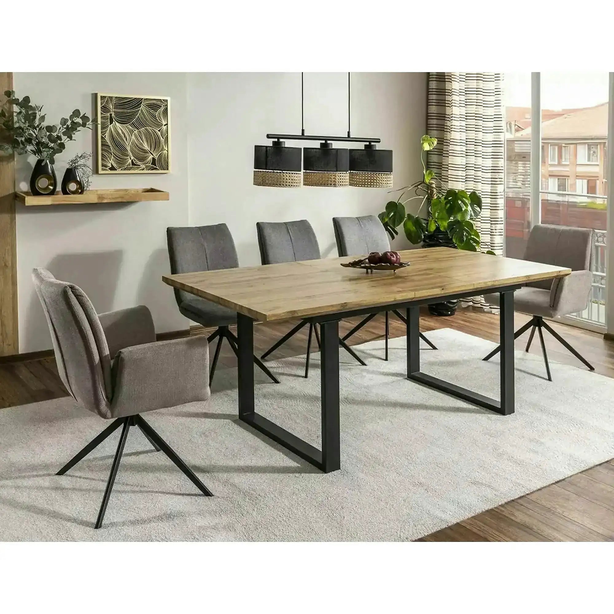 Masa bucatarie 8 persoane UMBERTO II, stejar/negru, 160/240x90x76 cm