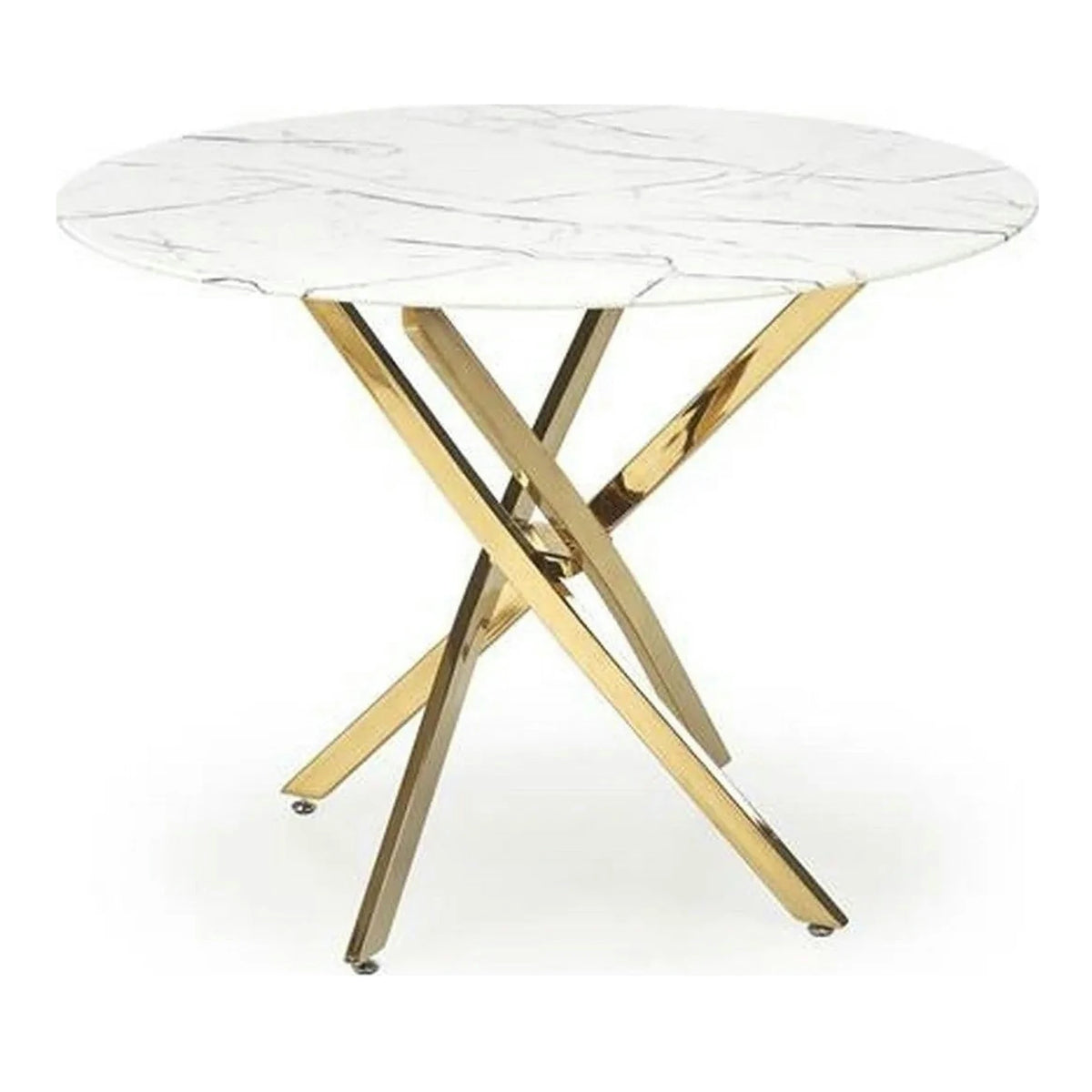 Masa bucatarie dimensiuni mici RAYMOND 2, alb/auriu, sticla/otel, 100x73 cm