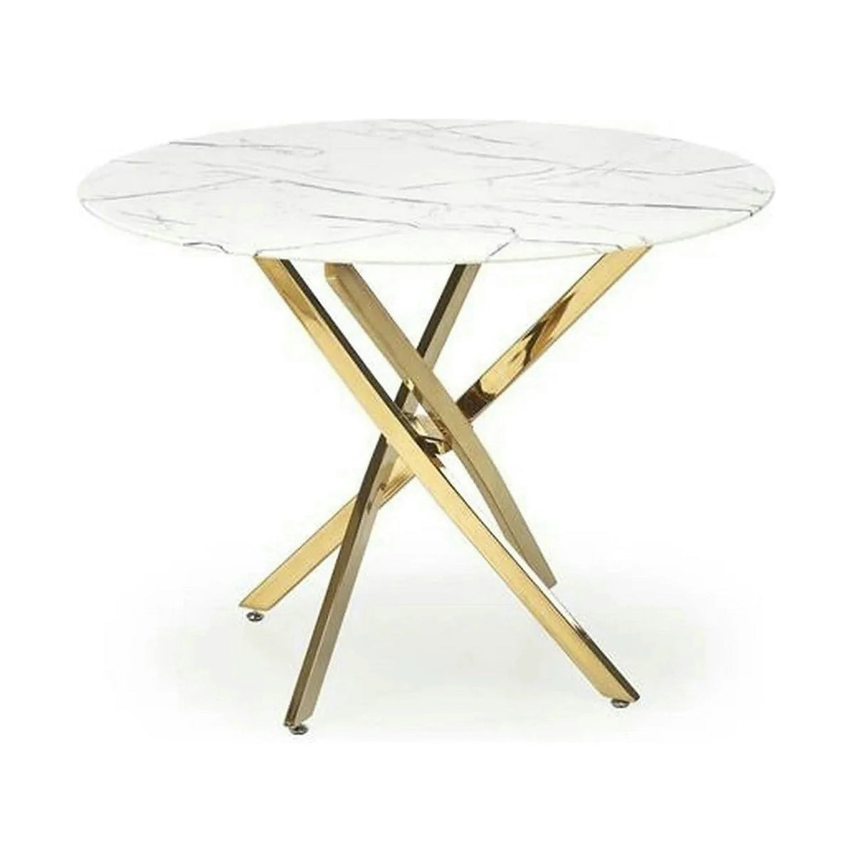 Masa bucatarie dimensiuni mici RAYMOND 2, alb/auriu, sticla/otel, 100x73 cm