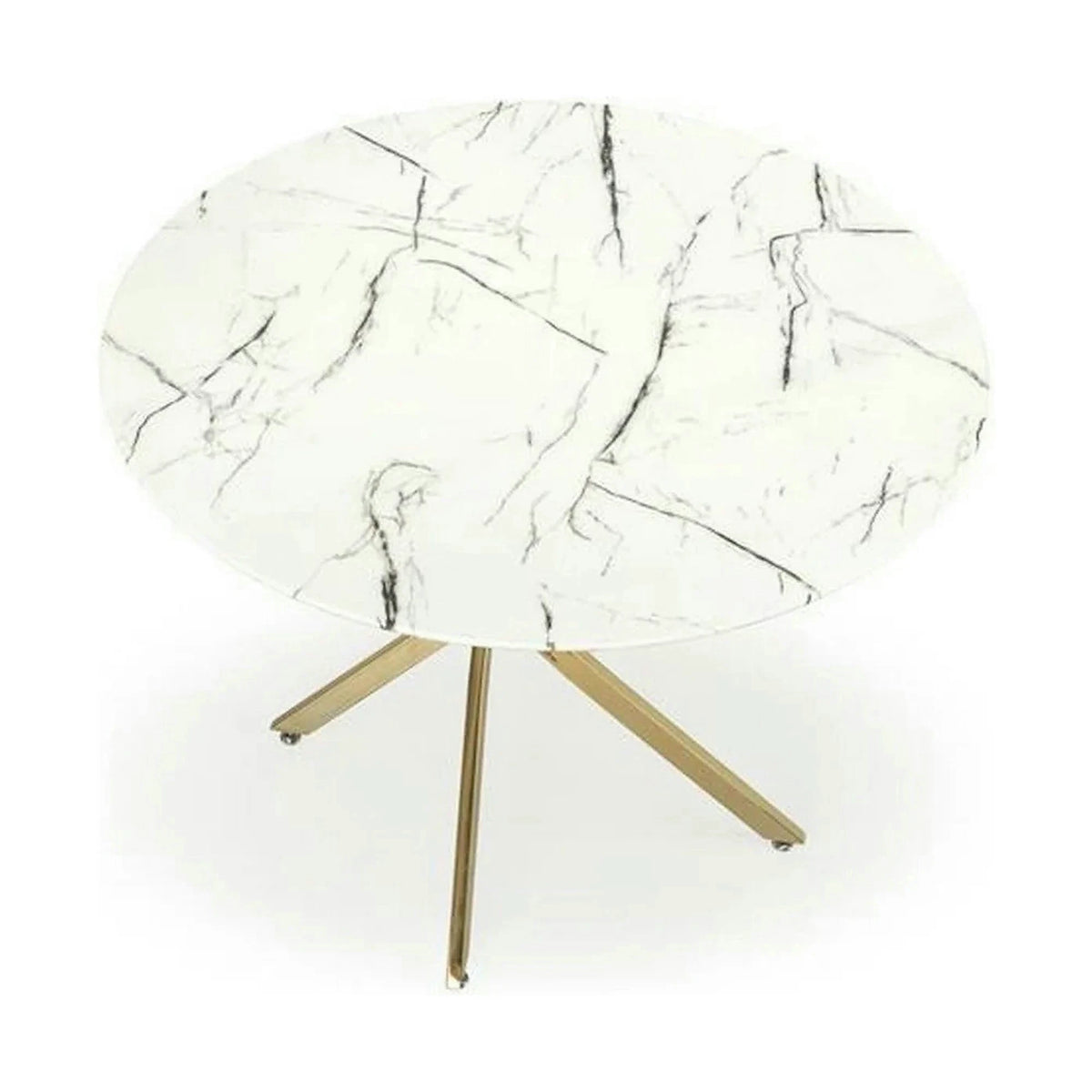 Masa bucatarie dimensiuni mici RAYMOND 2, alb/auriu, sticla/otel, 100x73 cm