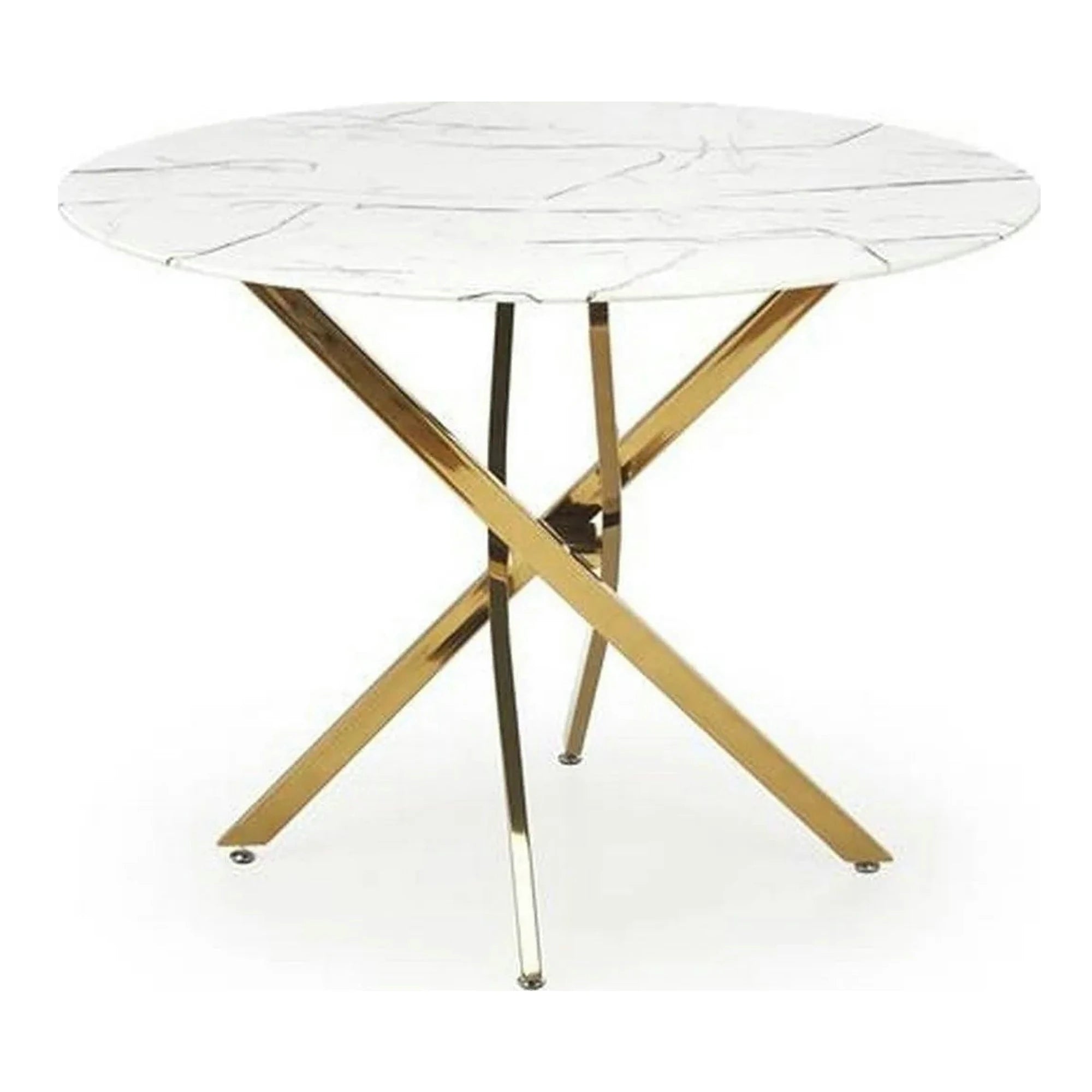 Masa bucatarie dimensiuni mici RAYMOND 2, alb/auriu, sticla/otel, 100x73 cm