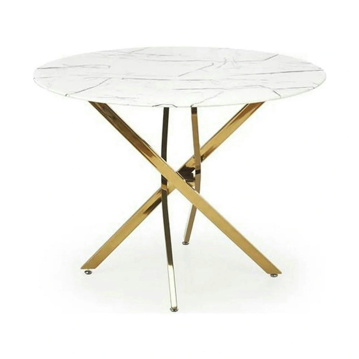 Masa bucatarie dimensiuni mici RAYMOND 2, alb/auriu, sticla/otel, 100x73 cm