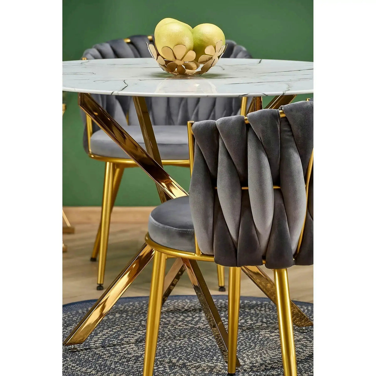 Masa bucatarie dimensiuni mici RAYMOND 2, alb/auriu, sticla/otel, 100x73 cm