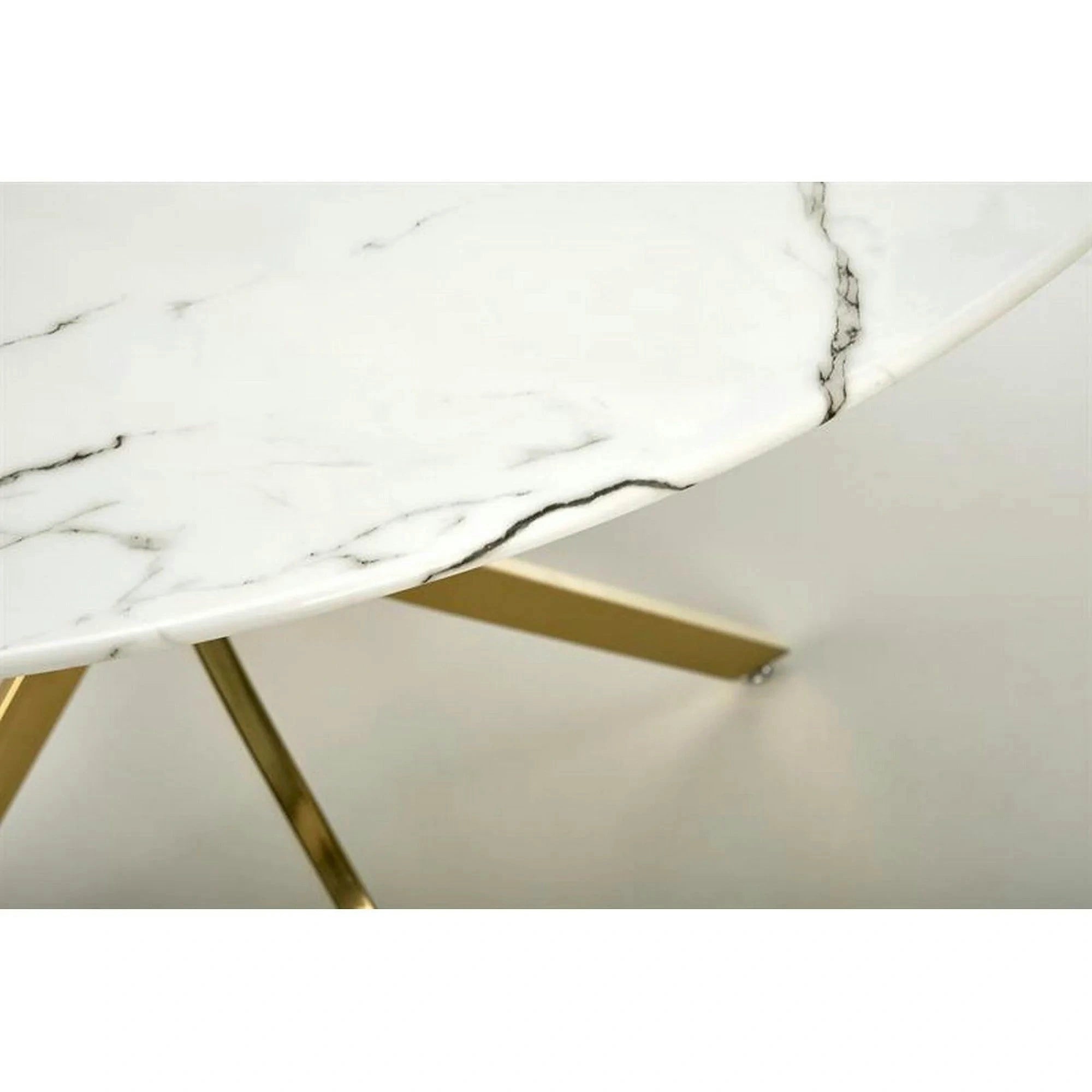 Masa bucatarie dimensiuni mici RAYMOND 2, alb/auriu, sticla/otel, 100x73 cm