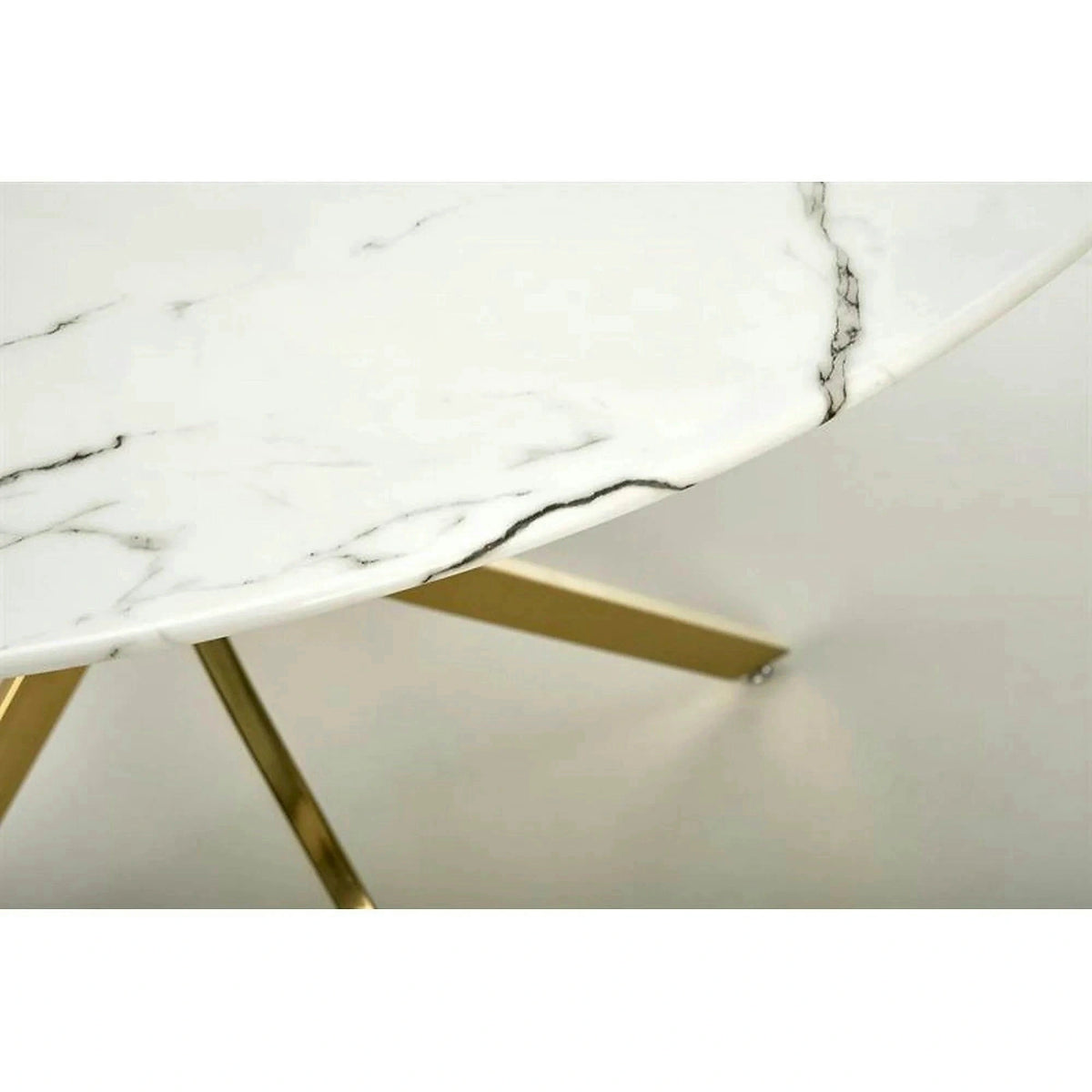 Masa bucatarie dimensiuni mici RAYMOND 2, alb/auriu, sticla/otel, 100x73 cm