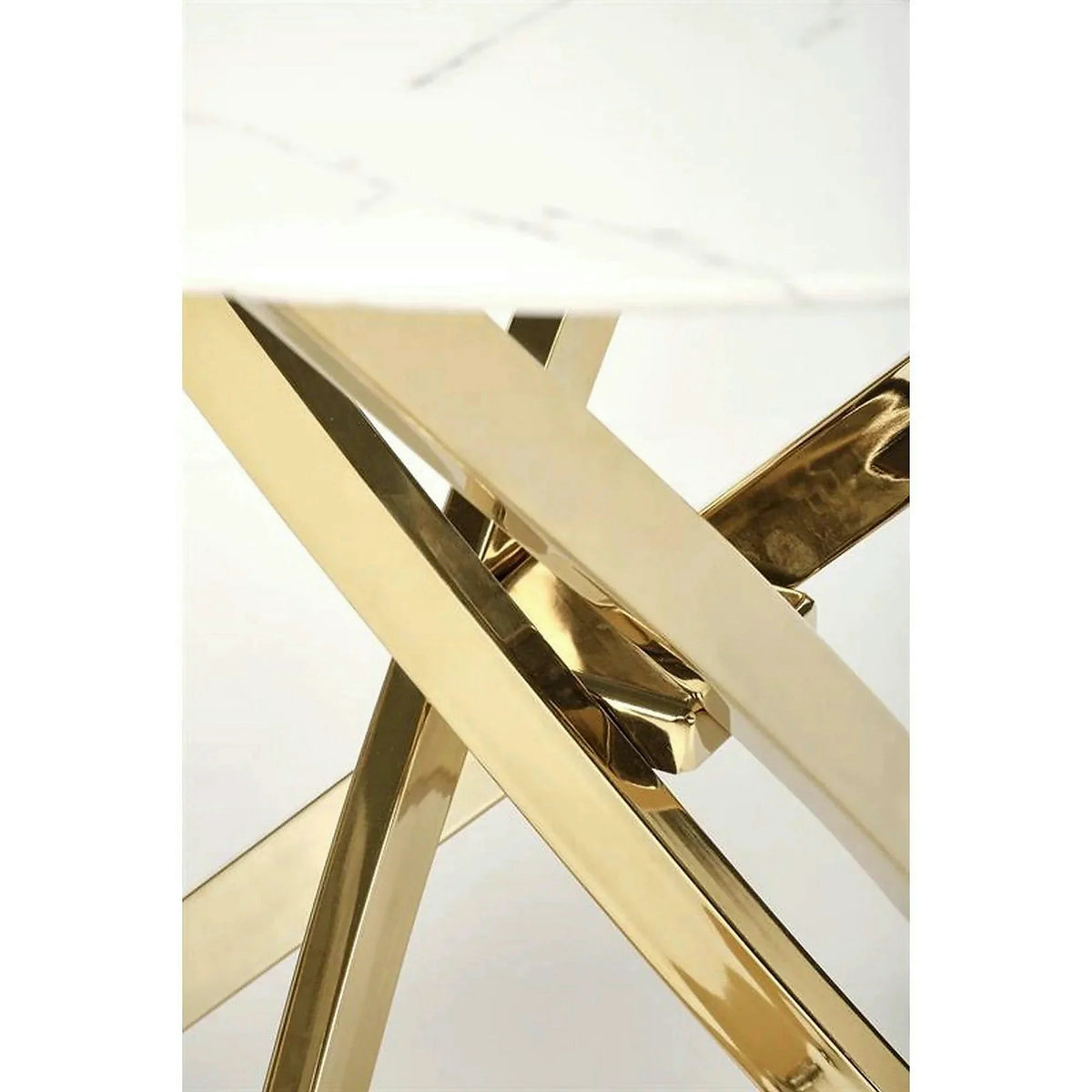 Masa bucatarie dimensiuni mici RAYMOND 2, alb/auriu, sticla/otel, 100x73 cm