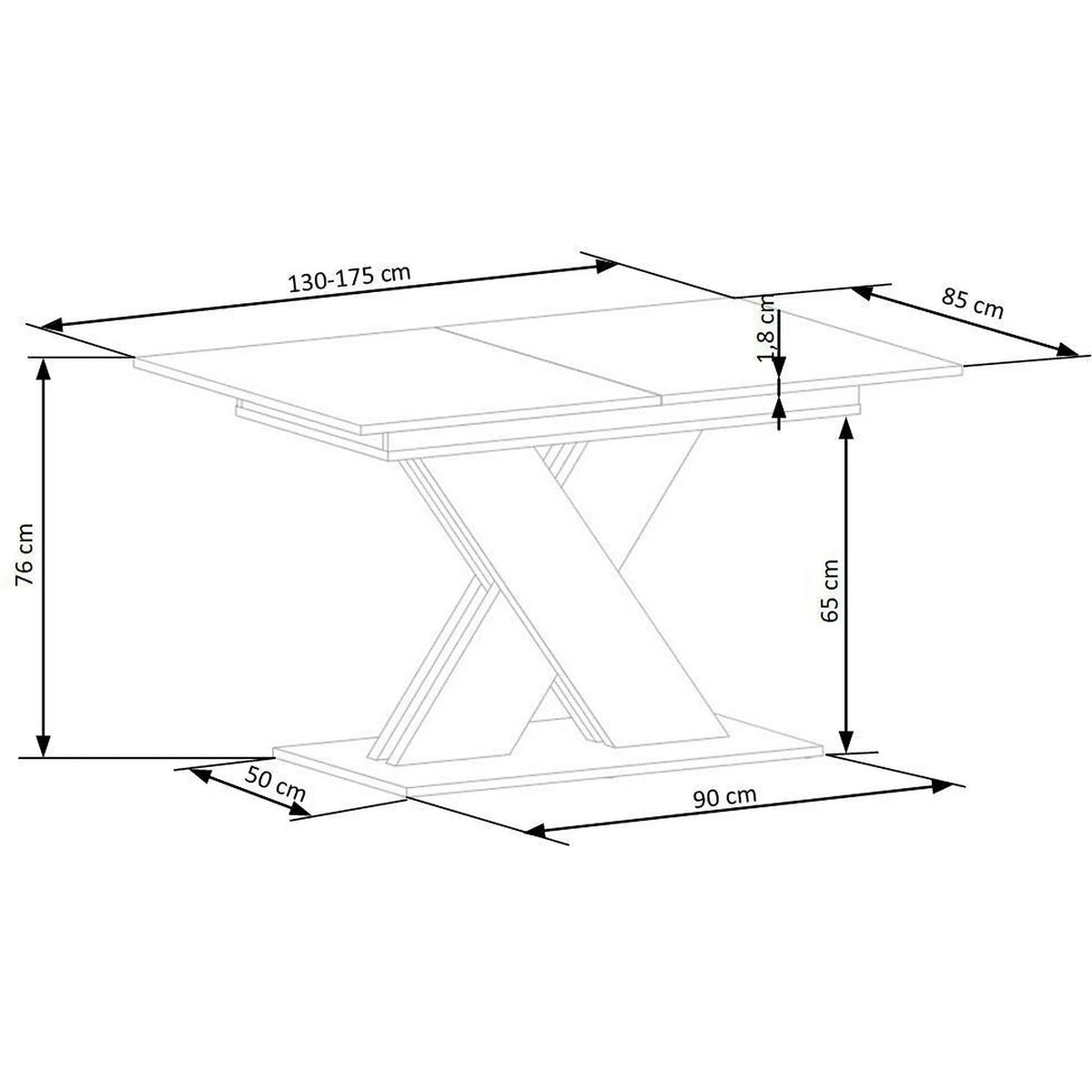 Masa bucatarie dreptunghiulara XARELTO, casmir/stejar, PAL furniruit, 130/175x85x76 cm