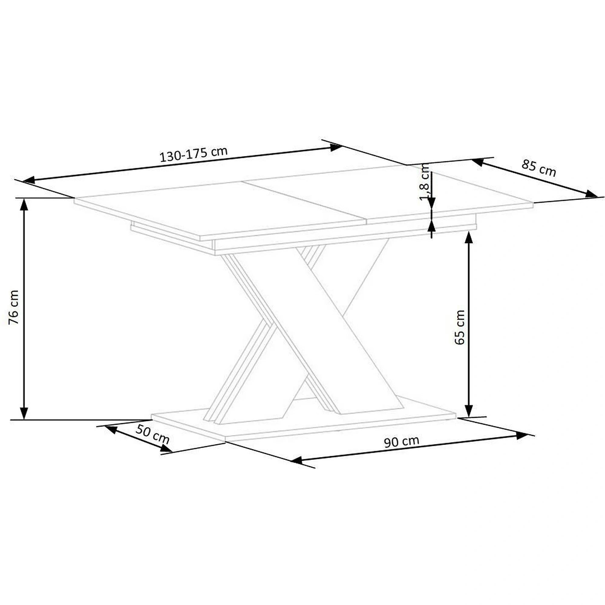Masa bucatarie dreptunghiulara XARELTO, casmir/stejar, PAL furniruit, 130/175x85x76 cm