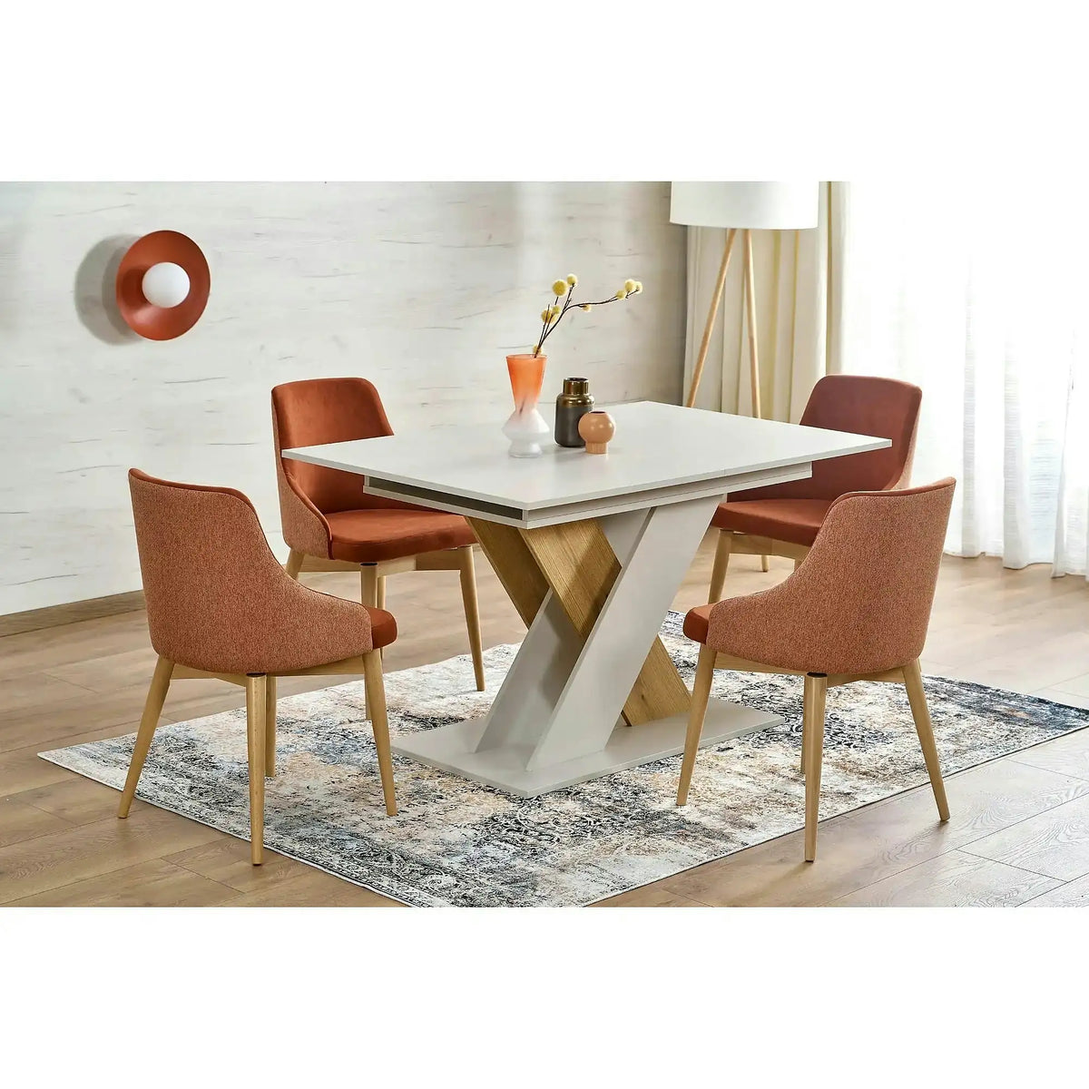 Masa bucatarie dreptunghiulara XARELTO, casmir/stejar, PAL furniruit, 130/175x85x76 cm