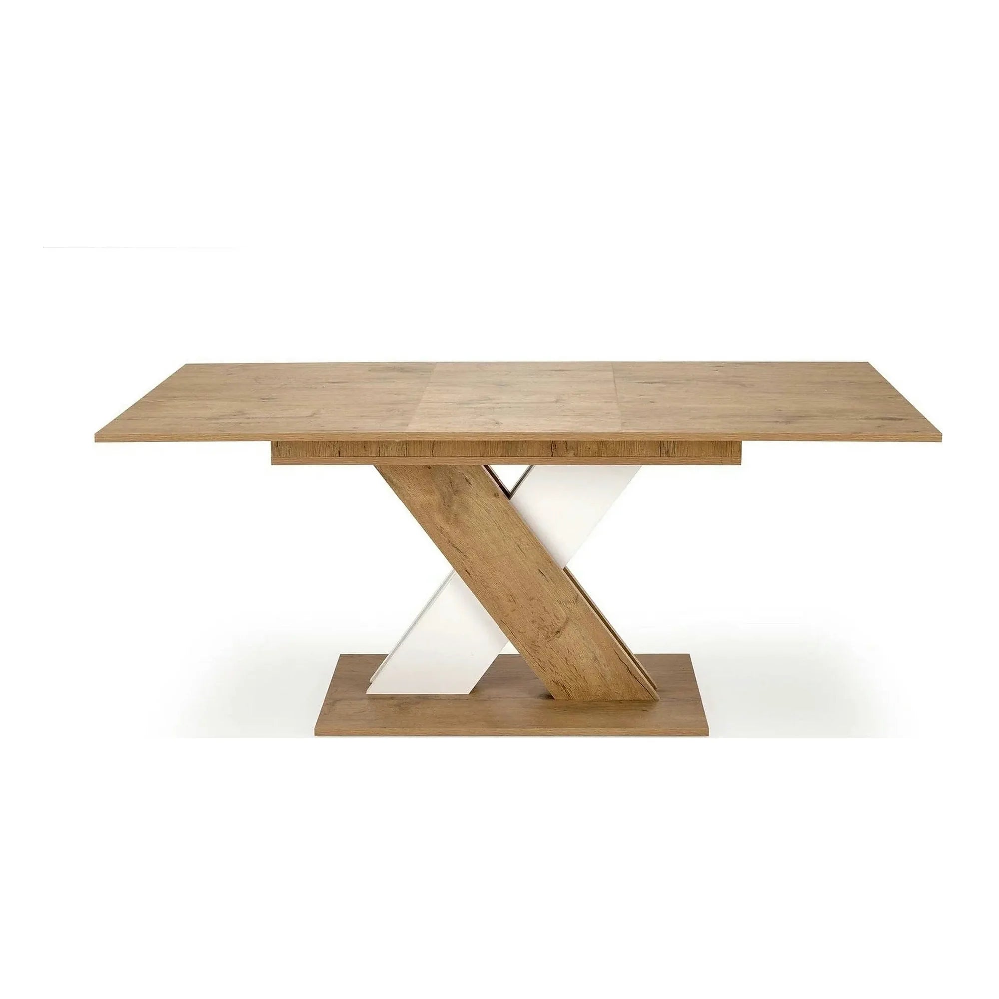 Masa bucatarie dreptunghiulara XARELTO, stejar/alb, PAL/furnir, 130/175x85x76 cm