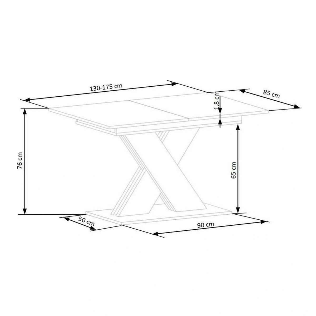 Masa bucatarie dreptunghiulara XARELTO, stejar/alb, PAL/furnir, 130/175x85x76 cm