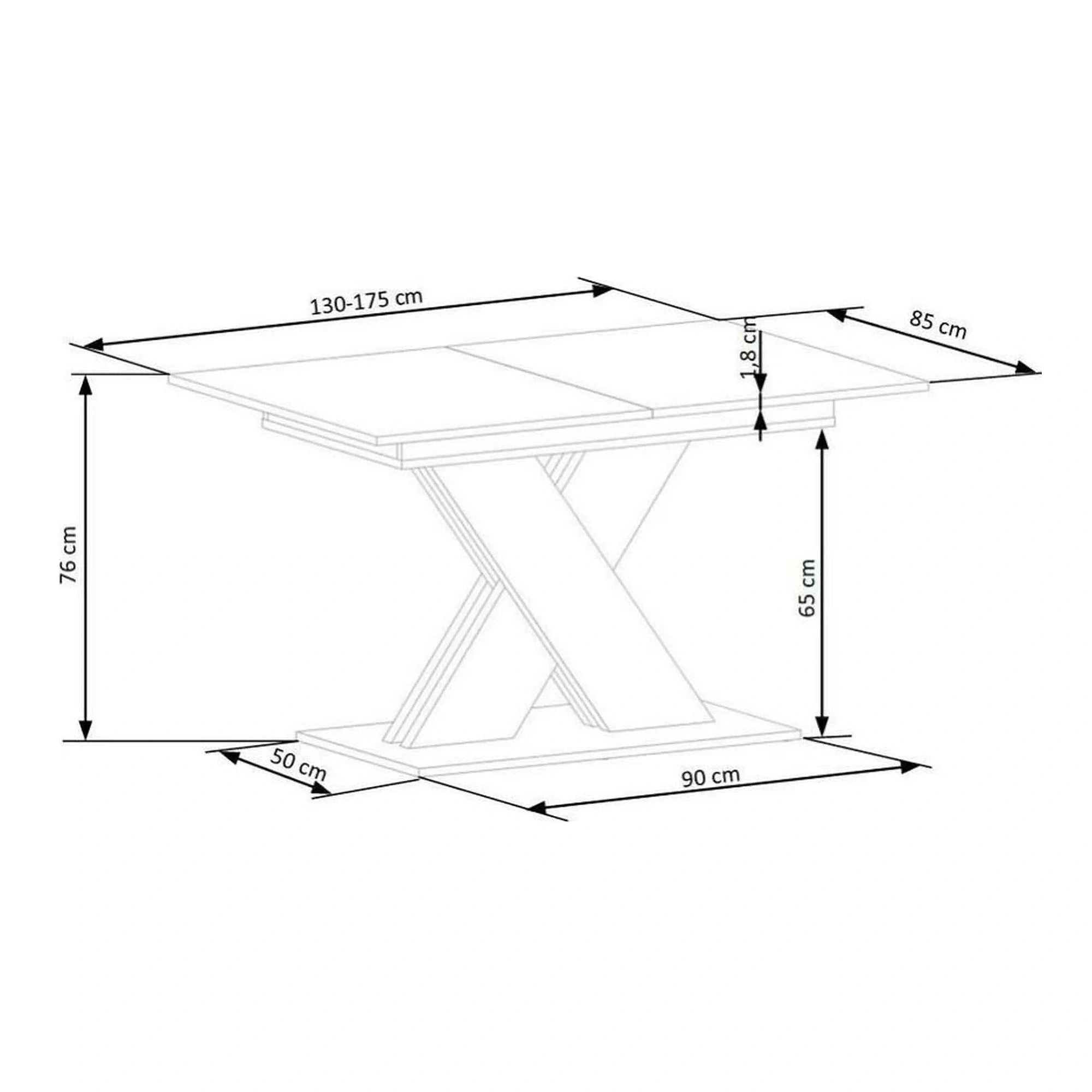 Masa bucatarie dreptunghiulara XARELTO, stejar/alb, PAL/furnir, 130/175x85x76 cm