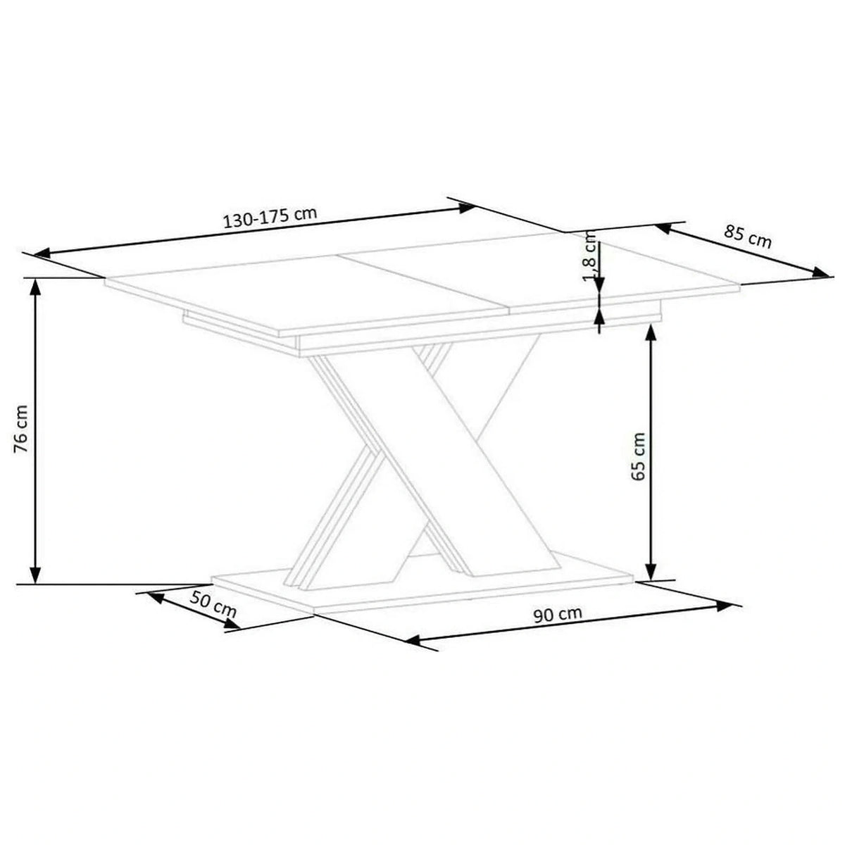 Masa bucatarie dreptunghiulara XARELTO, stejar/alb, PAL/furnir, 130/175x85x76 cm