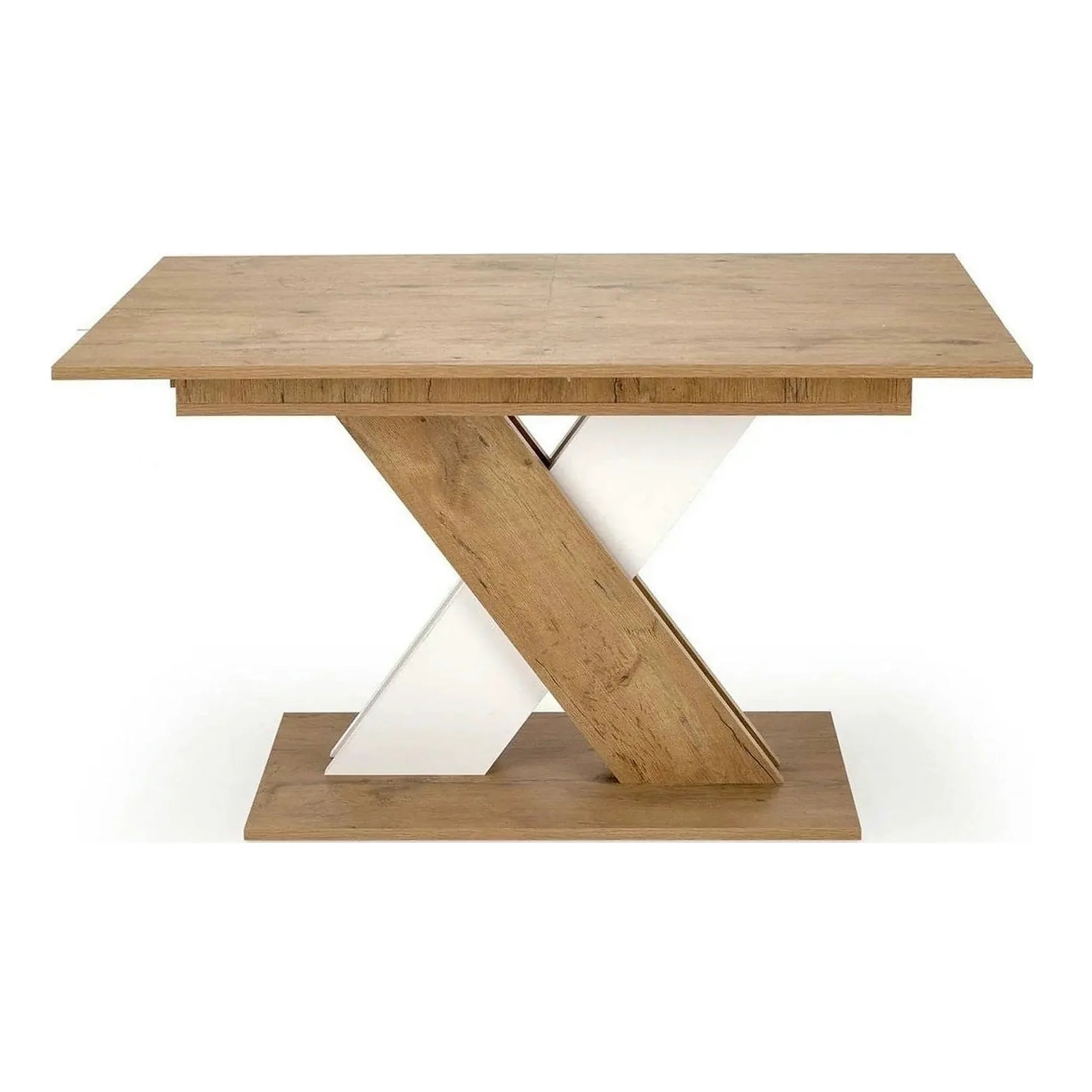 Masa bucatarie dreptunghiulara XARELTO, stejar/alb, PAL/furnir, 130/175x85x76 cm