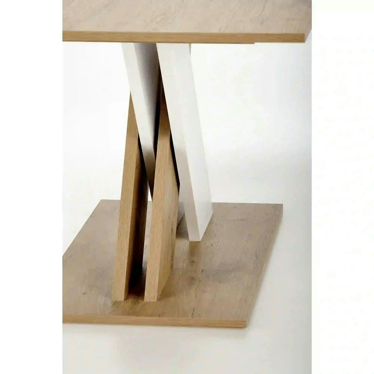 Masa bucatarie dreptunghiulara XARELTO, stejar/alb, PAL/furnir, 130/175x85x76 cm