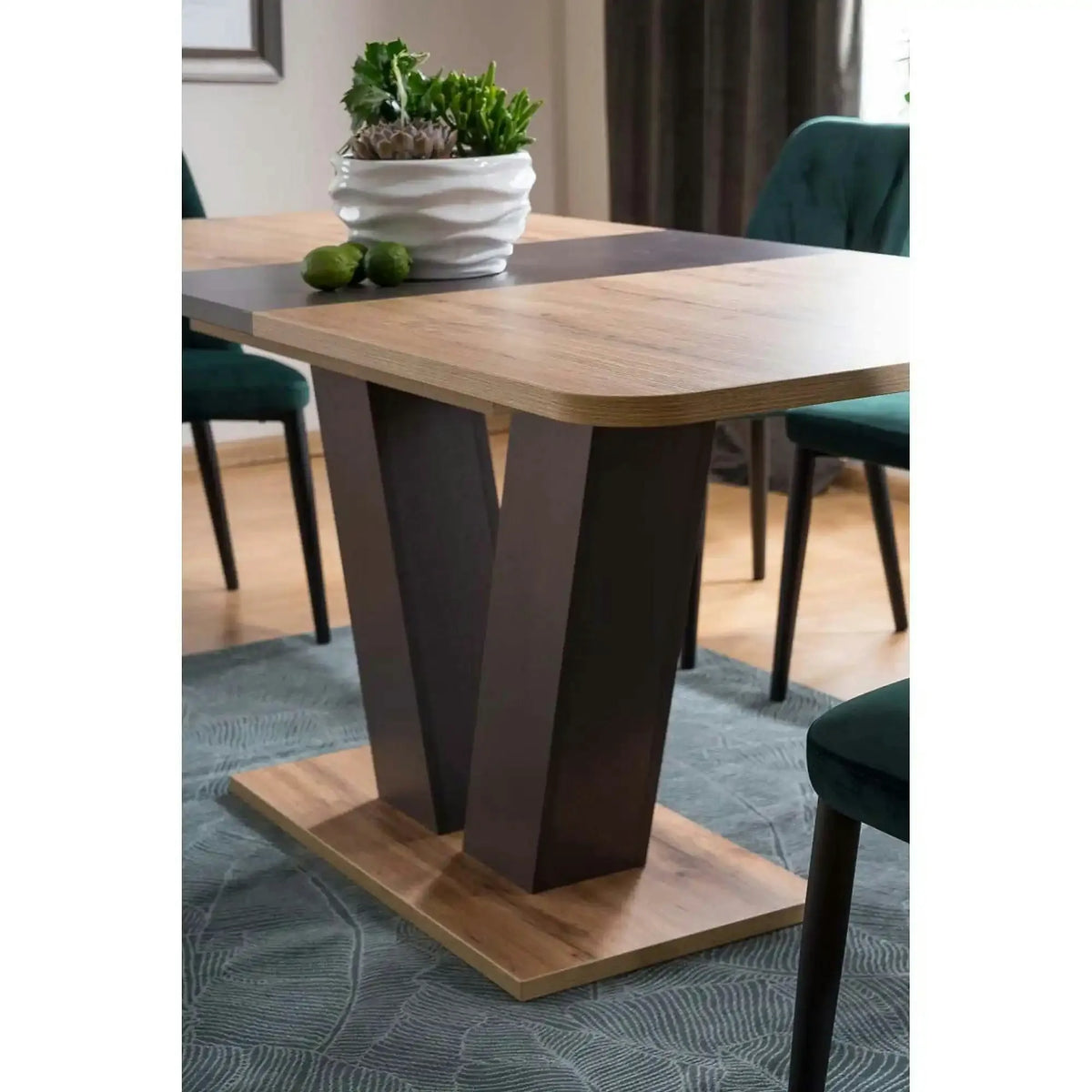 Masa bucatarie maro/stejar PLATON, PAL laminat, 136/176x80x76 cm