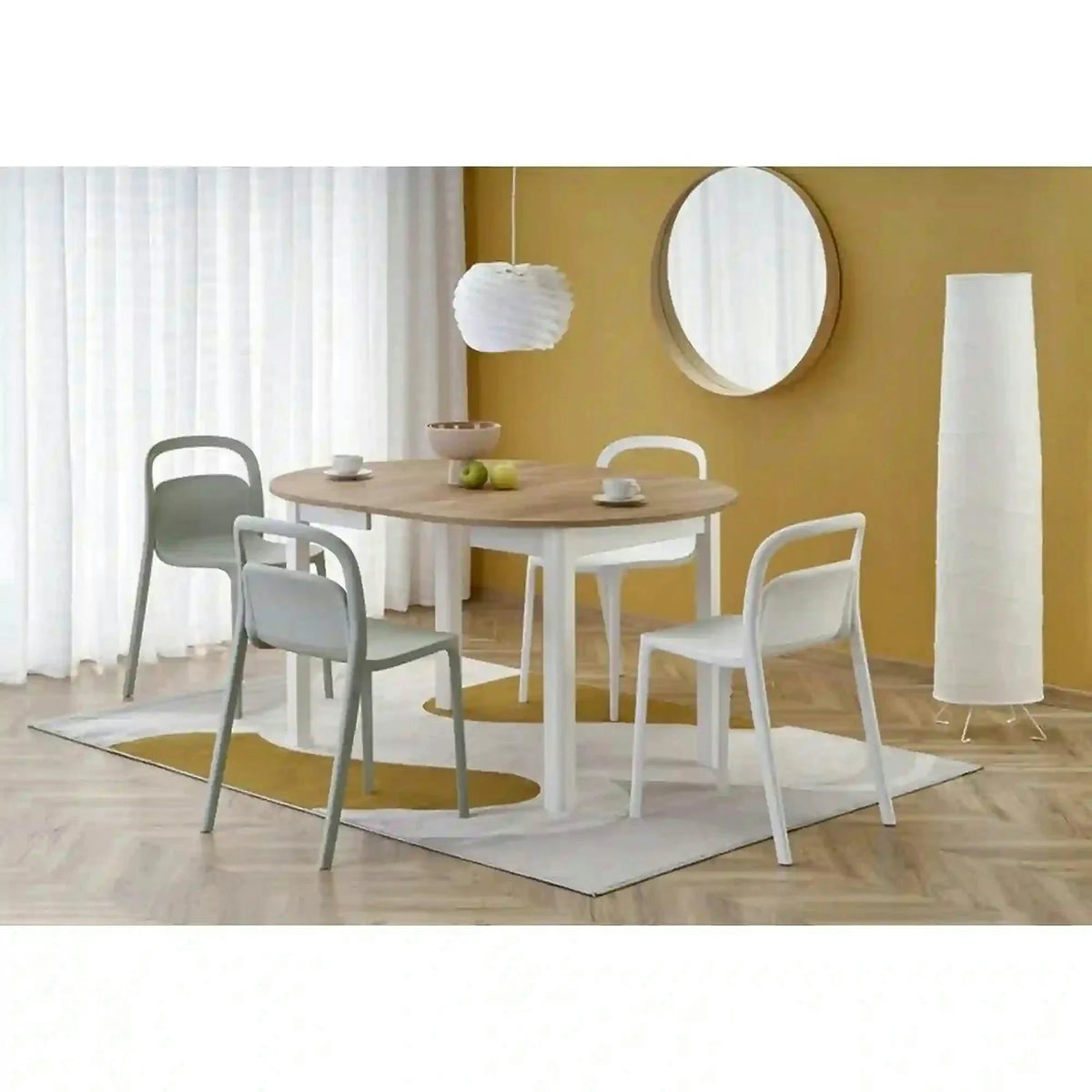 Masa bucatarie rotunda RINGO, stejar/alb, PAL furniruit, 102/142x102x76 cm