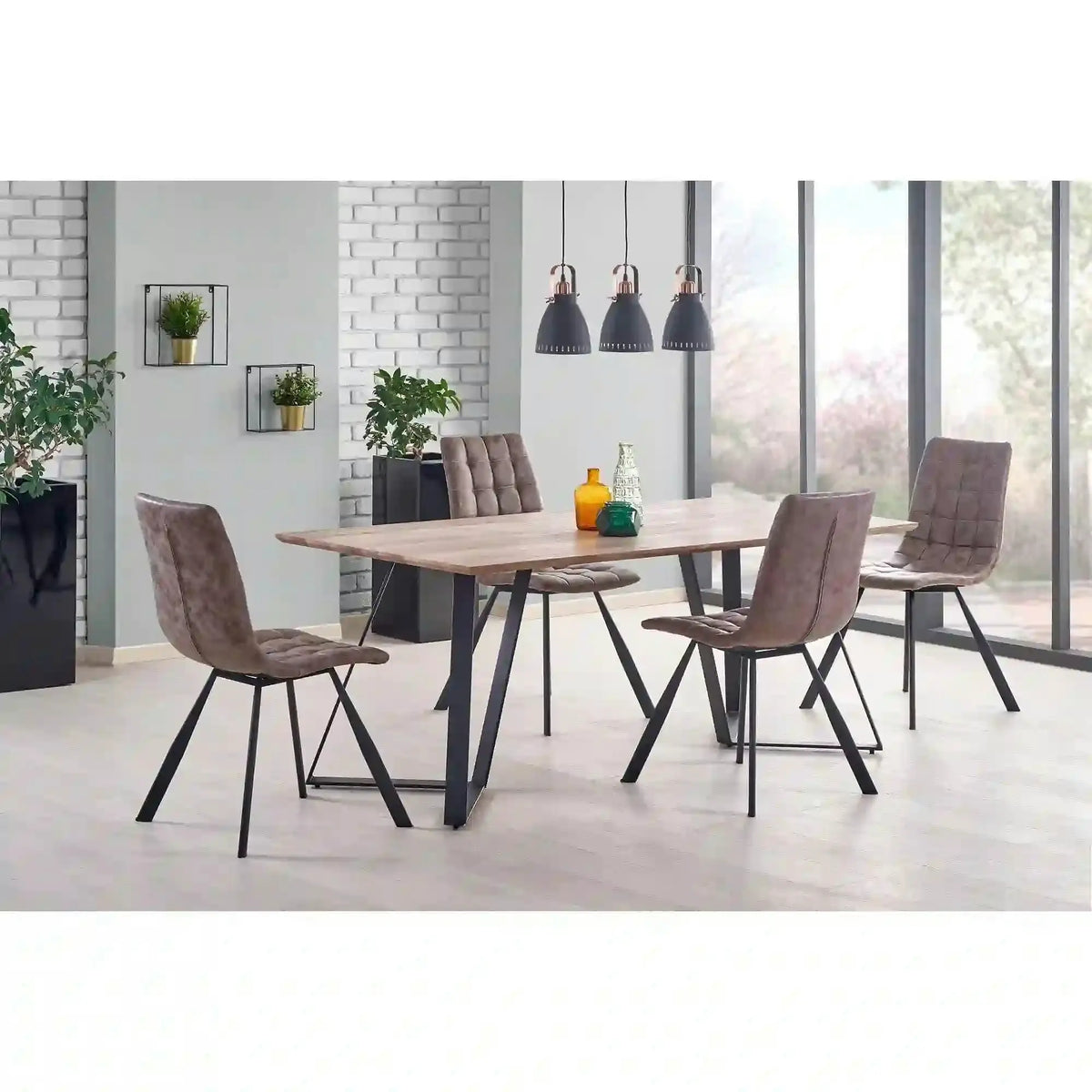 Masa CALGARY, nuc rustic/negru, 180x90x76 cm