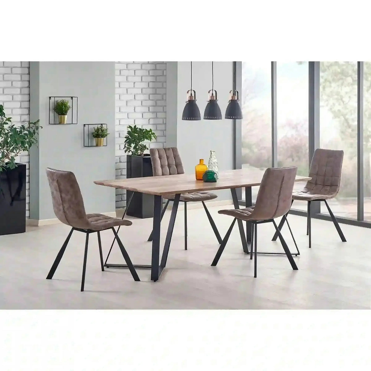 Masa CALGARY, nuc rustic/negru, 180x90x76 cm