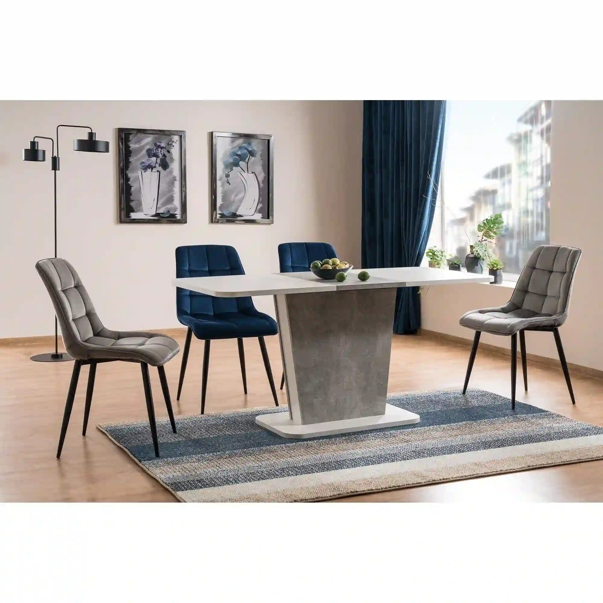 Masa CALIPSO, alb/gri beton, PAL laminat, 110/145x69x76 cm