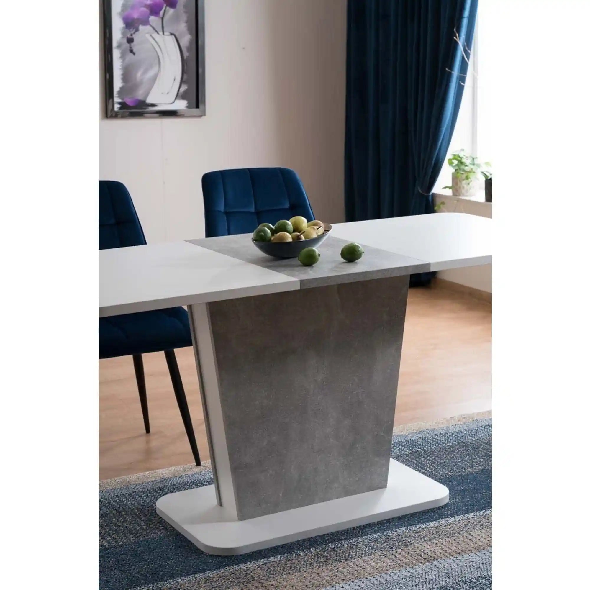 Masa CALIPSO, alb/gri beton, PAL laminat, 110/145x69x76 cm